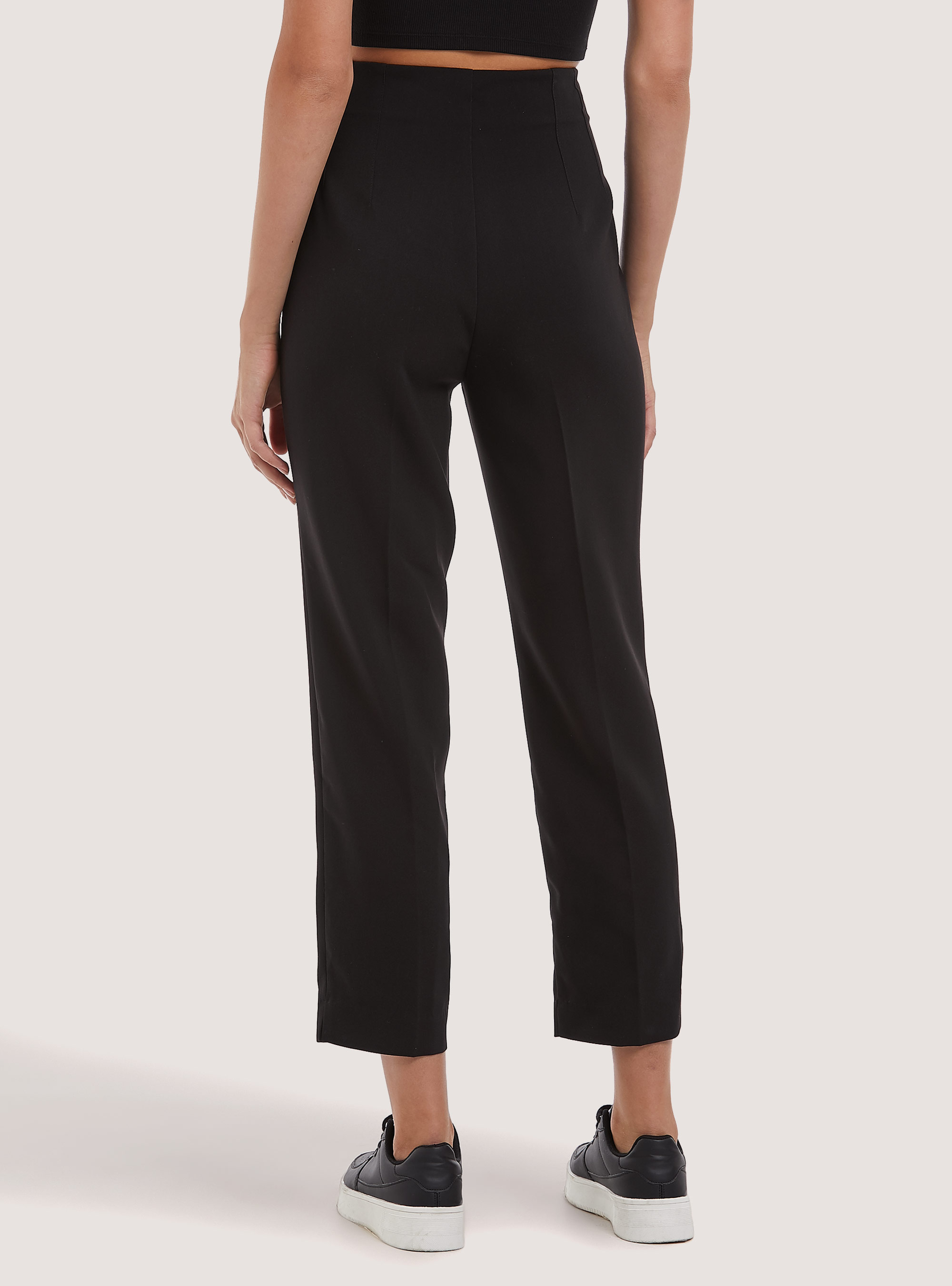 Plain-coloured trousers with darts, BK1 BLACK