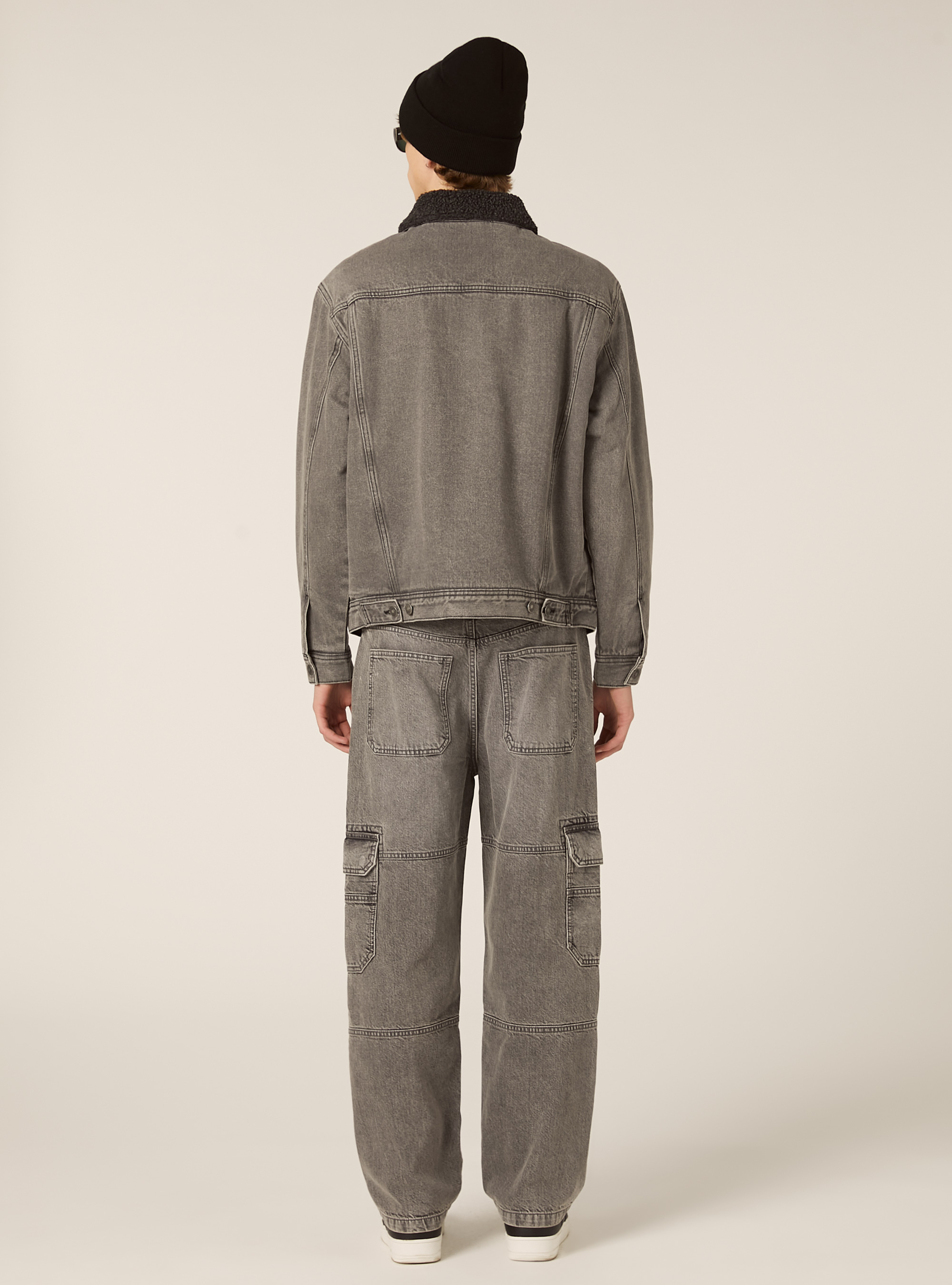 Giubbotto denim con agnellato, D00G GREY