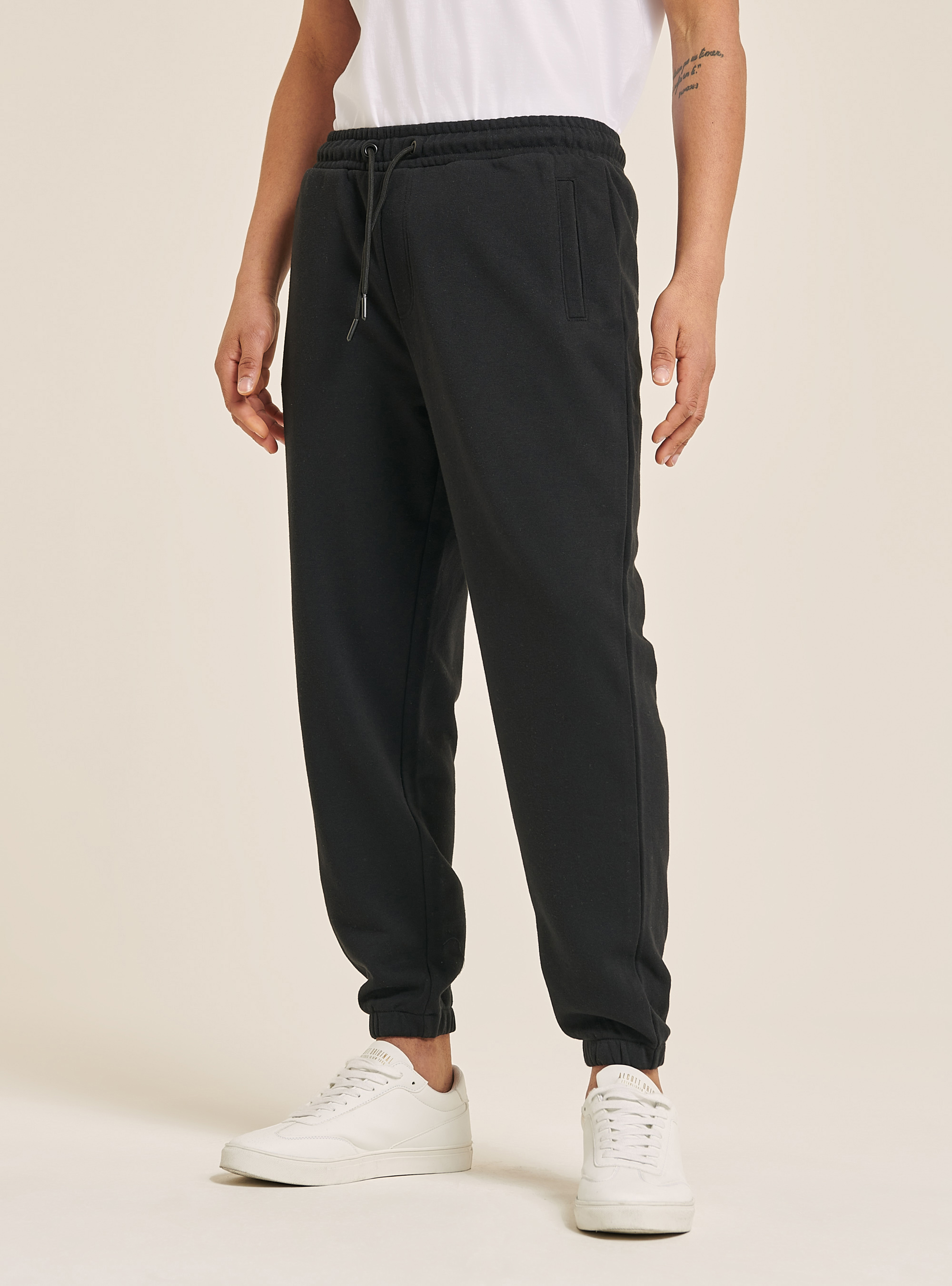 Pantalons jogger basic en tissu de sweatshirt avec coulisse, C101 BLACK