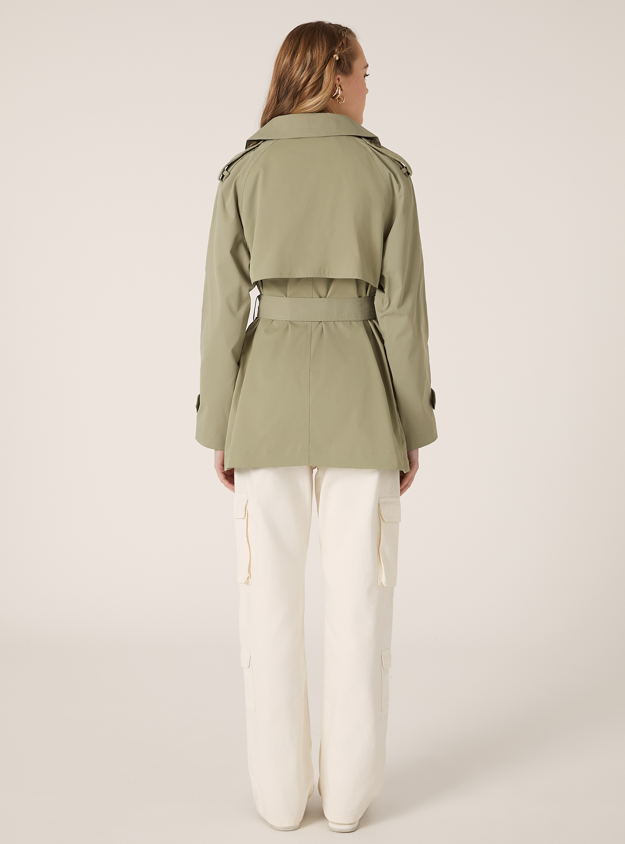 Kurzer Trenchcoat aus Twill, KY3 KAKY LIGHT