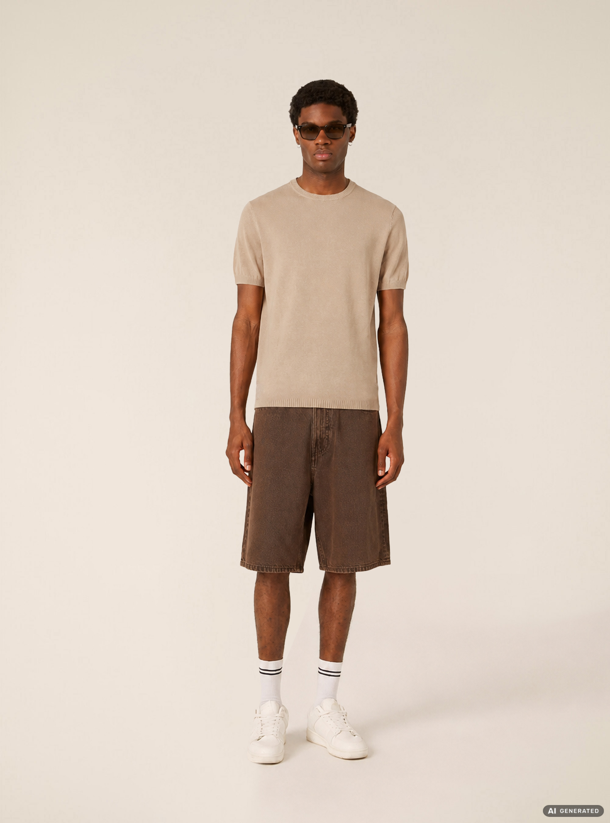 Kurz&auml;rmeliges leichtes Strick-T-Shirt, BG3 BEIGE LIGHT
