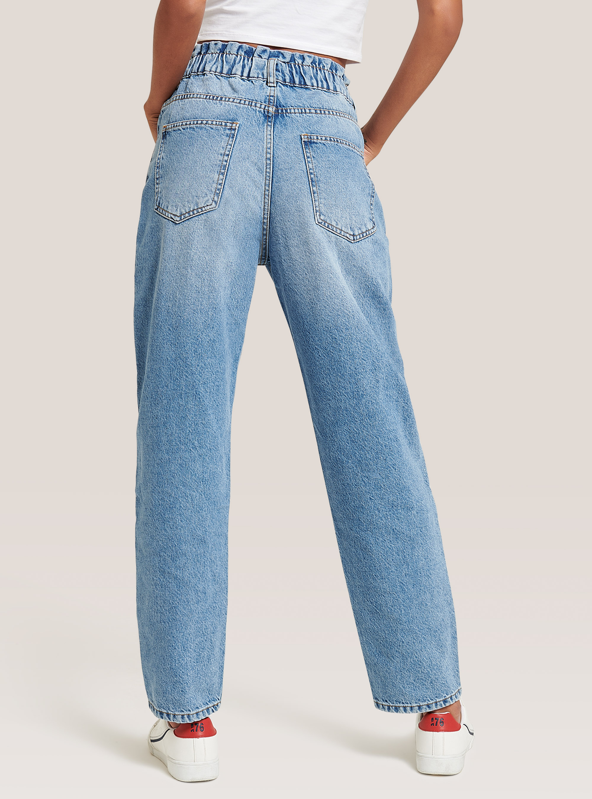 Jean slouchy avec taille &eacute;lastiqu&eacute;e en coton, C282 AZZURRE