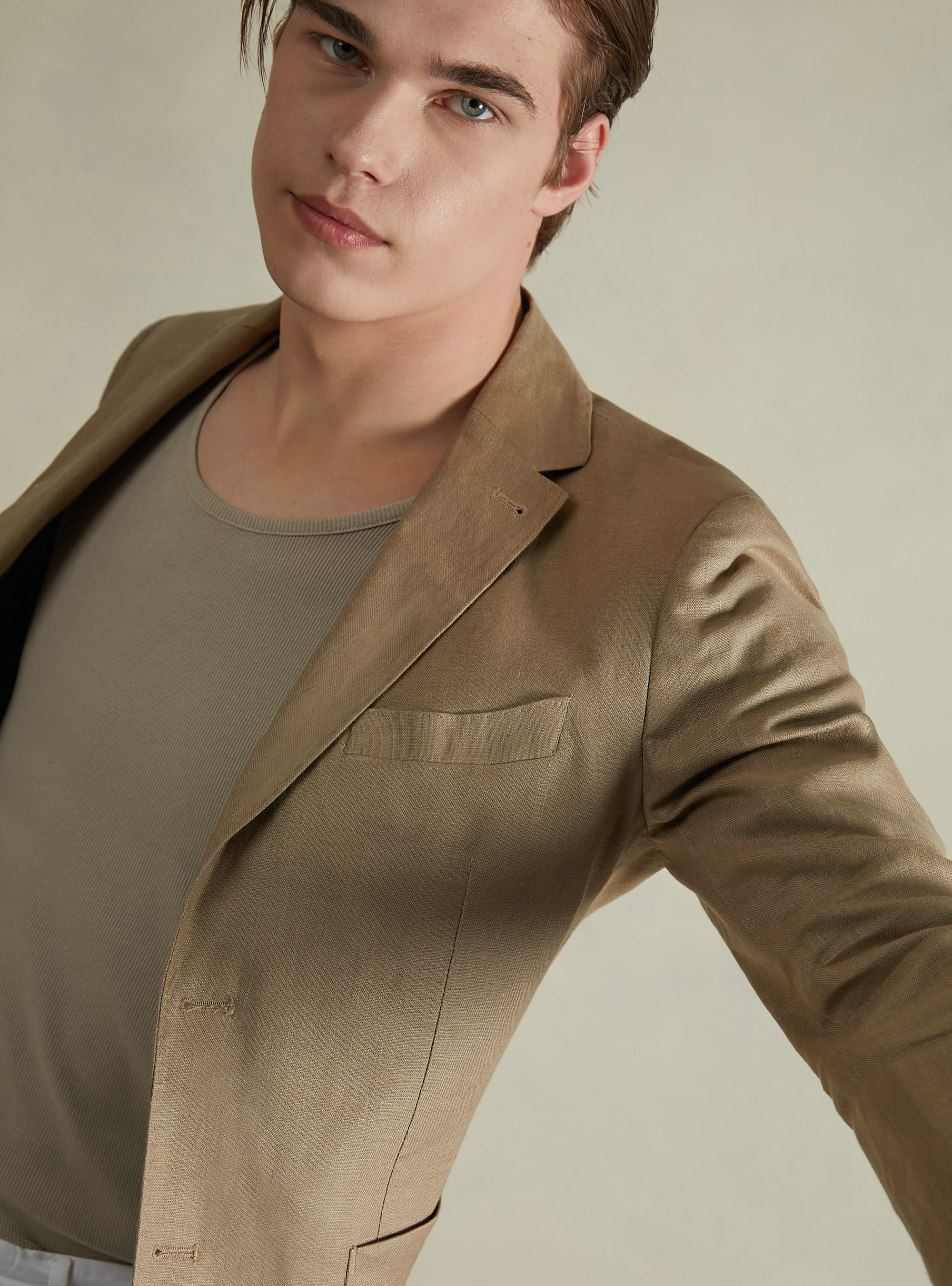 Pure linen jacket, BG1 BEIGE DARK