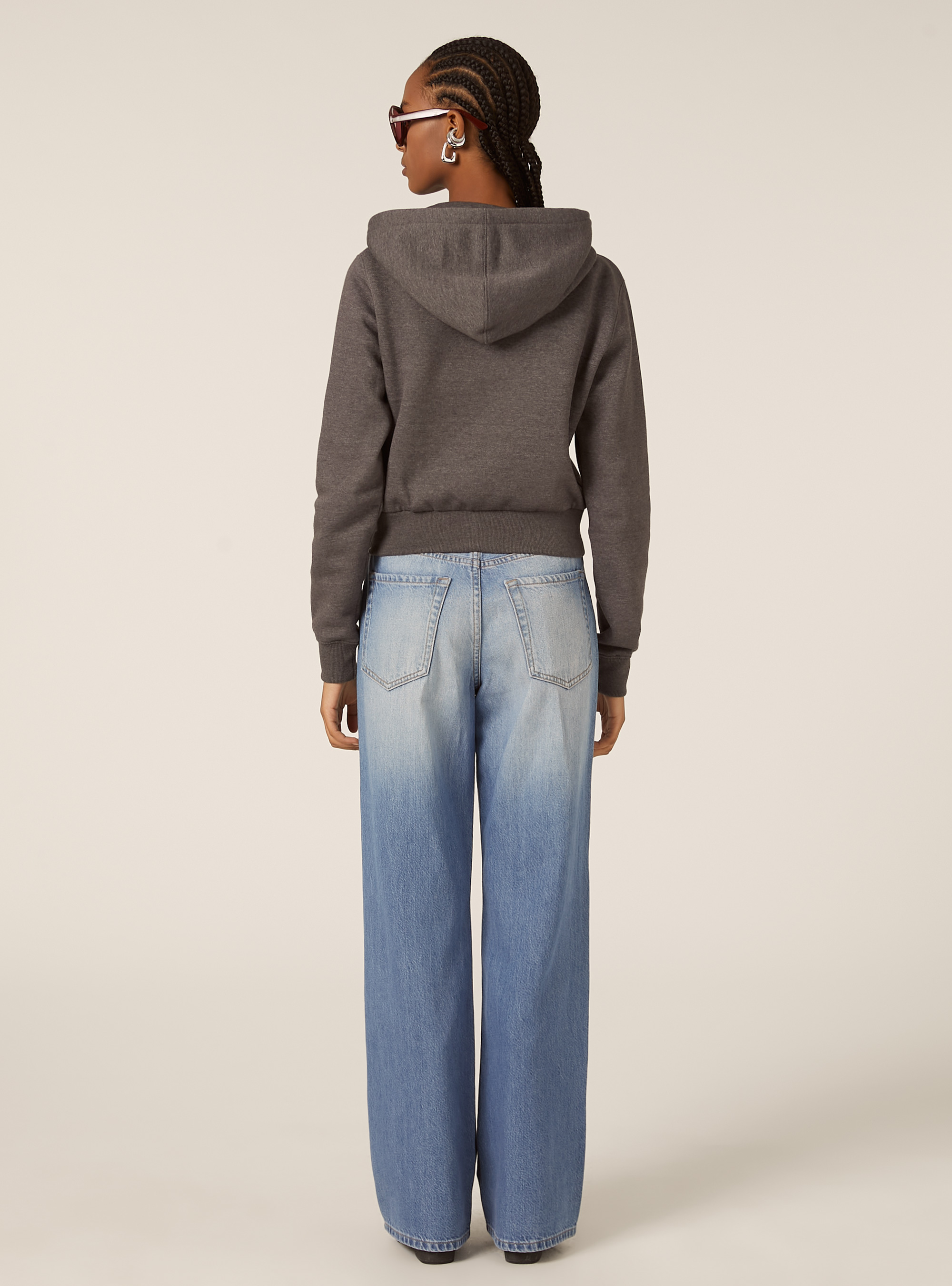 Sweat à capuche zippé court, MGY1 GREY MEL DARK