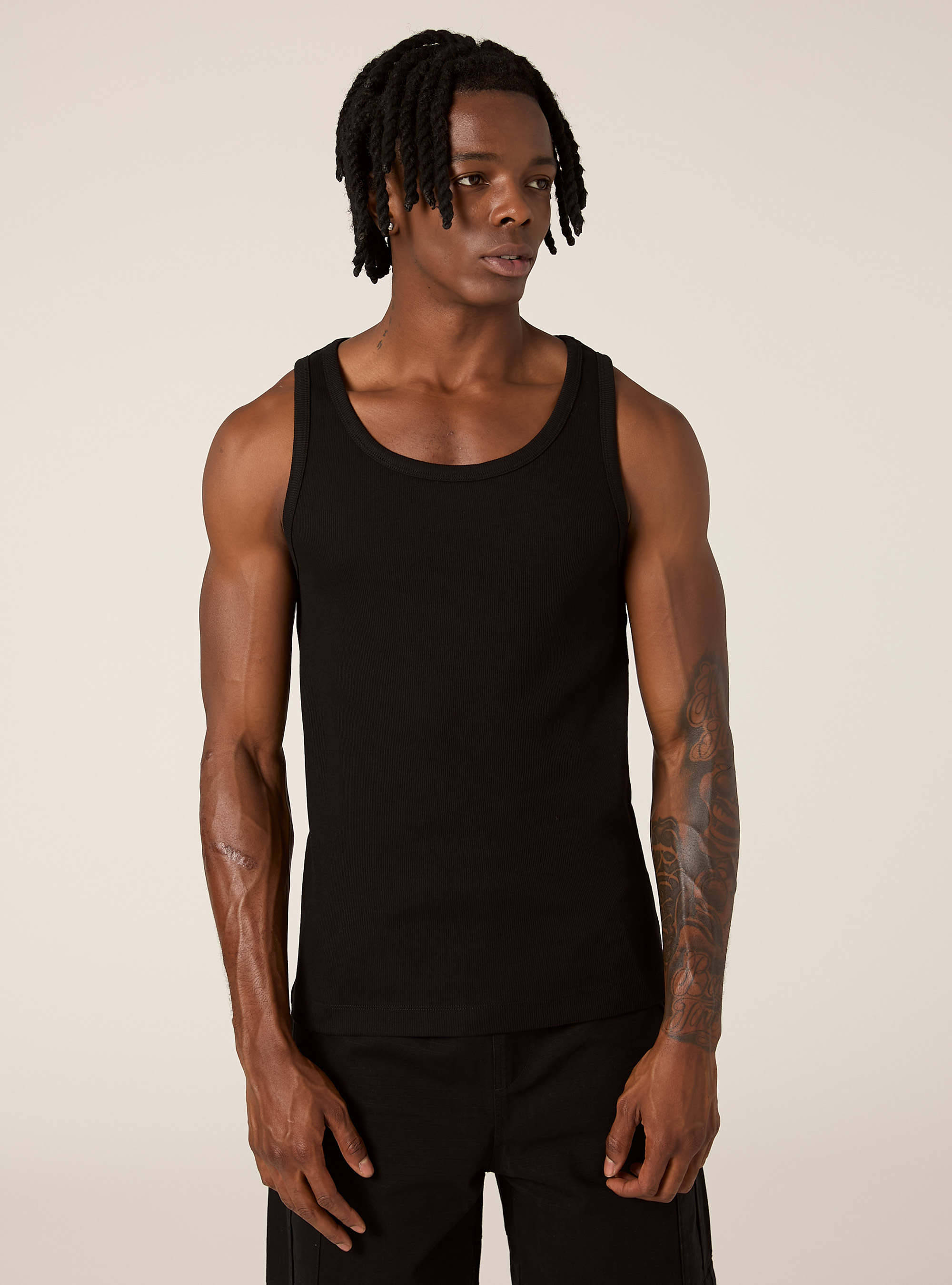 Ribbed cotton tank top, BK1 BLACK