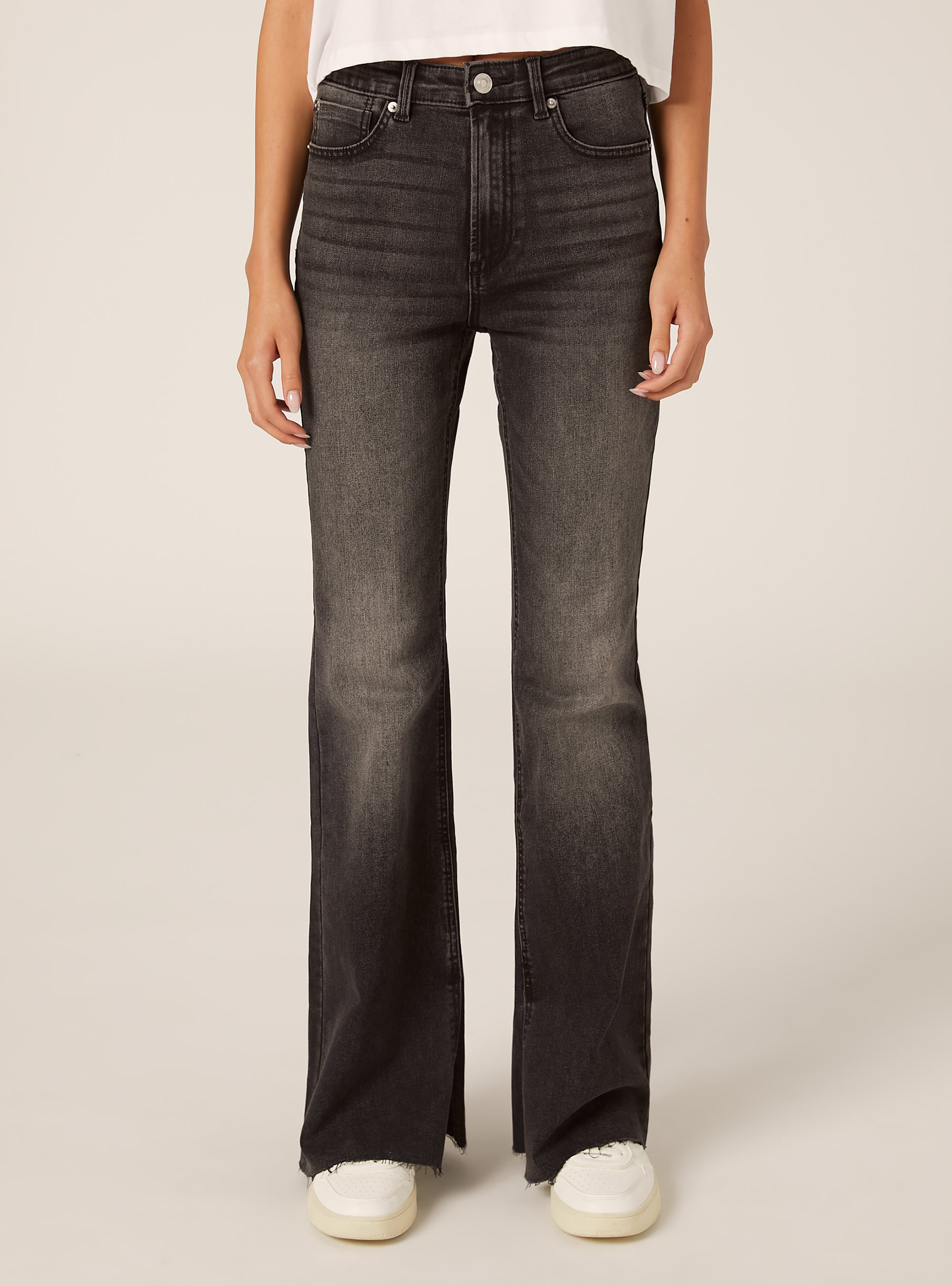 High-waisted flare jeans, D000 BLACK