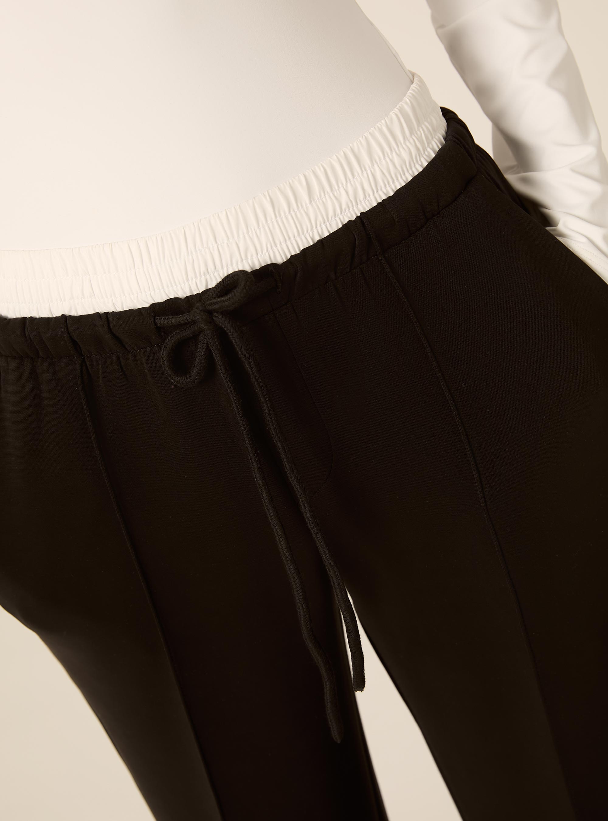 Wide leg hose aus scuba stoff mit doppelbund und biese, BK1 BLACK