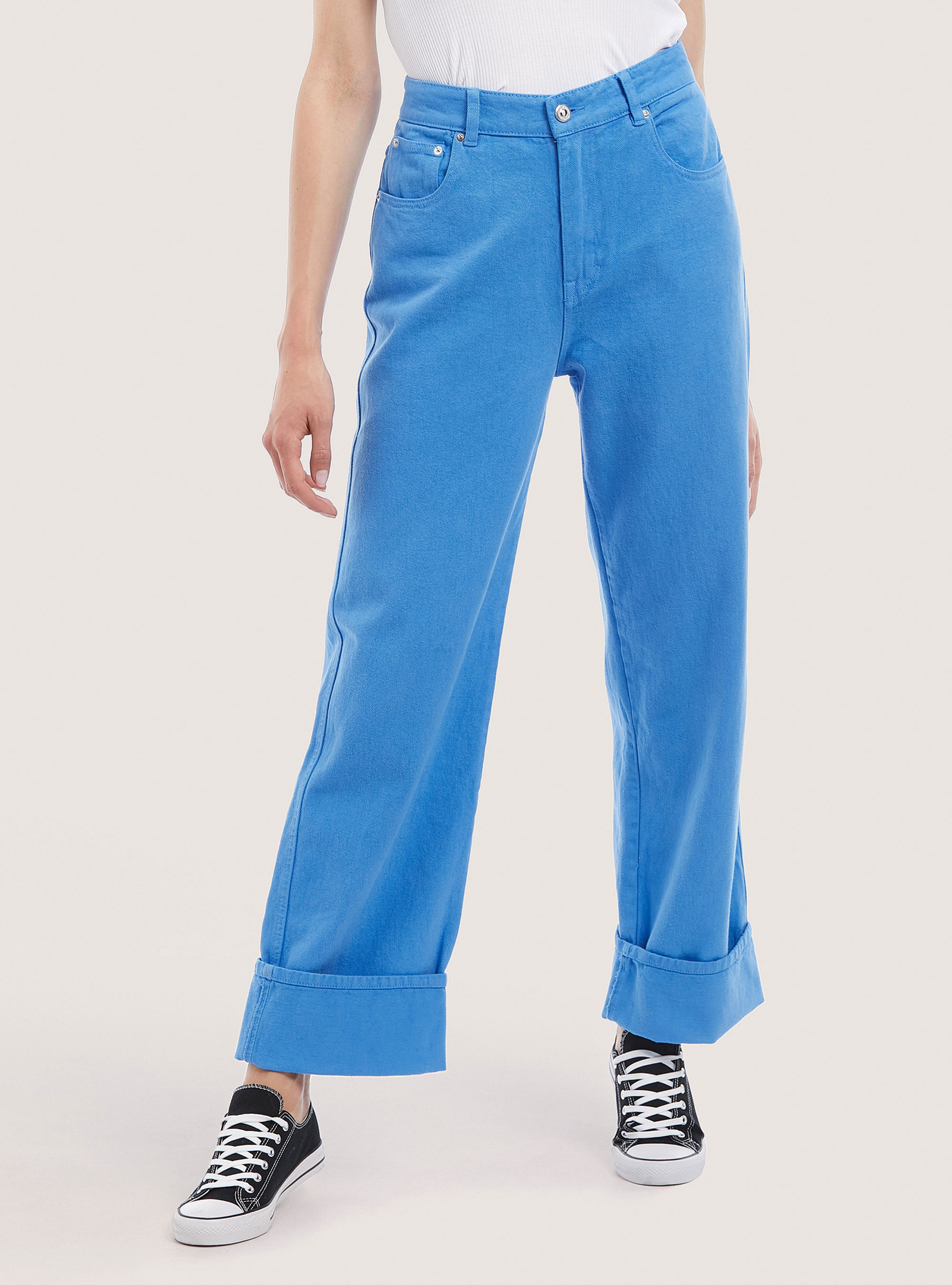 Pantalones de algod&oacute;n de pierna ancha, AZ2 AZZURRE MEDIUM