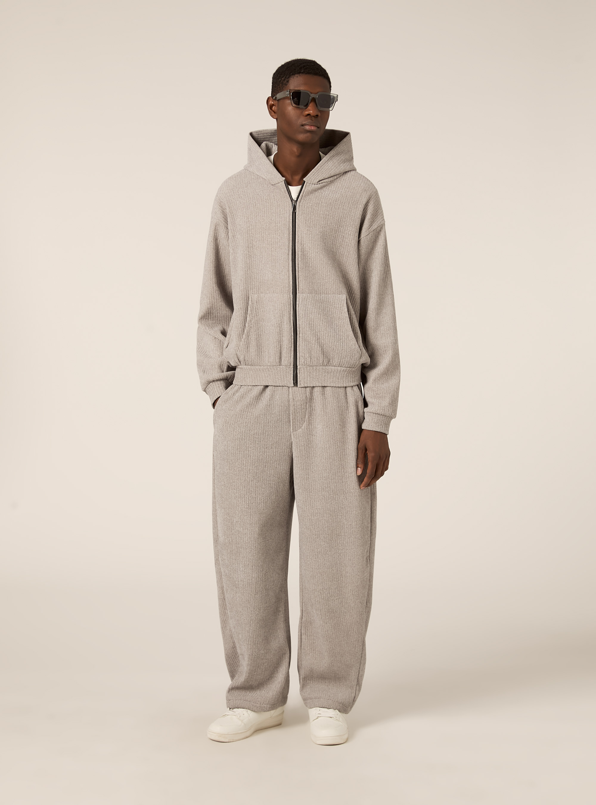 Cardigan boxy fit in velluto a coste, MGY3 GREY MEL LIGHT