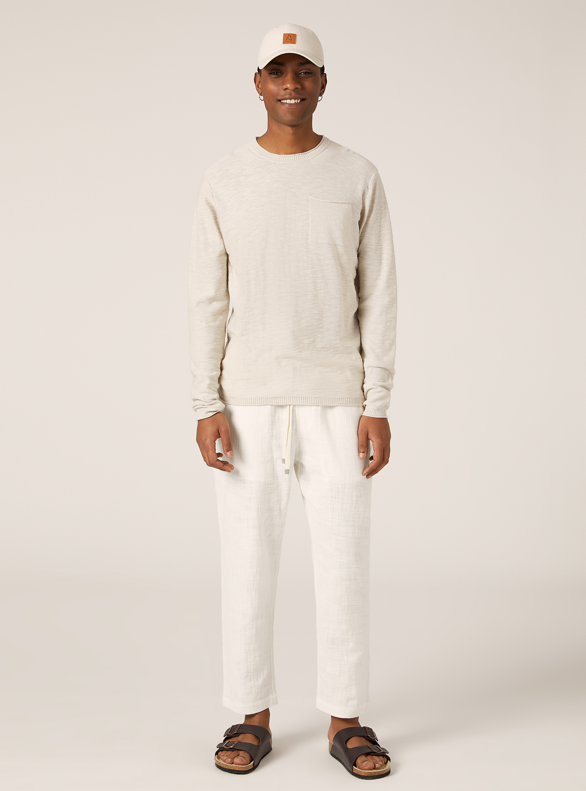 Leichter Baumwoll-Slub-Pullover, SA3 SAND LIGHT