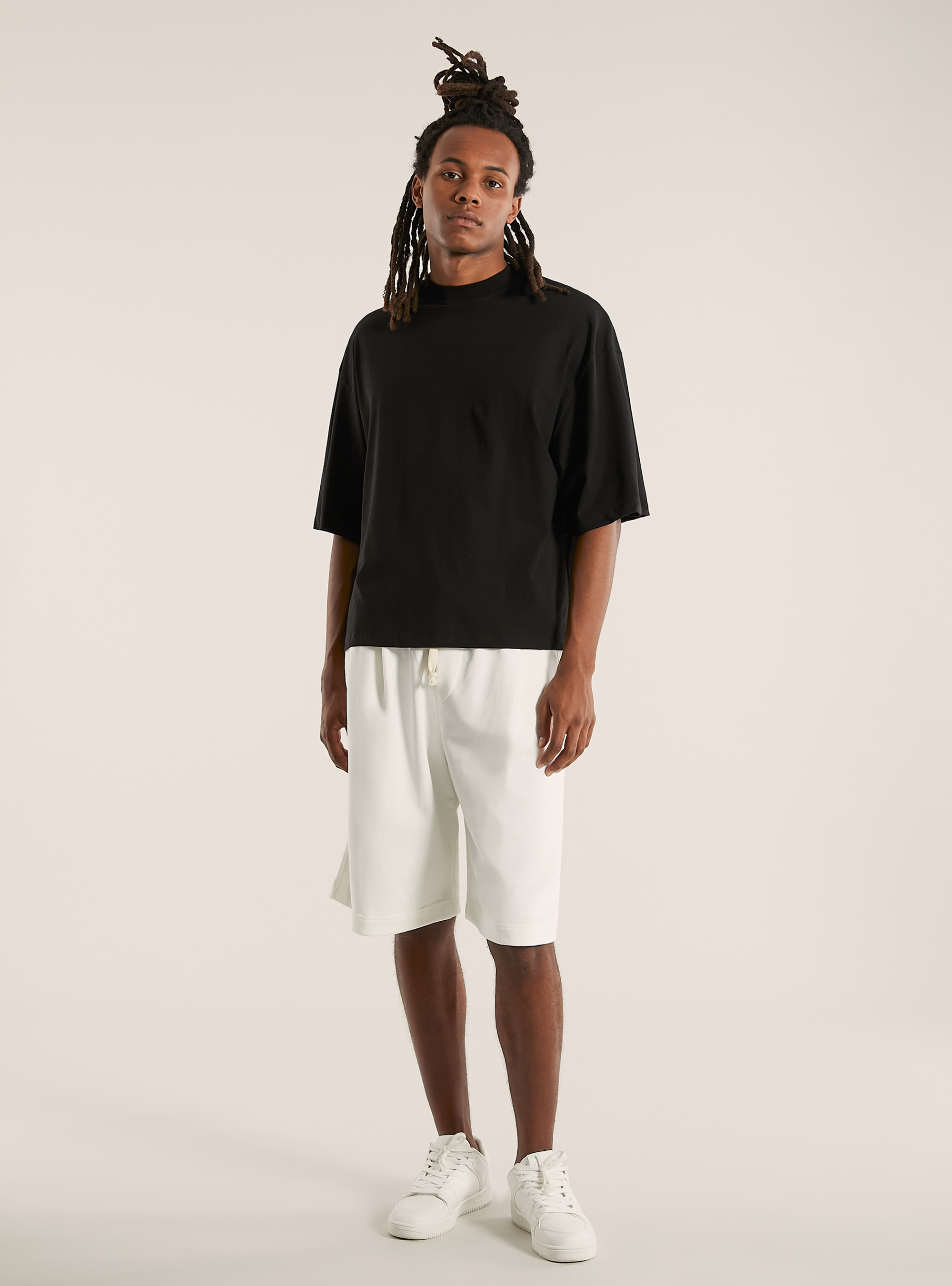 Baumwoll-T-Shirt mit kastenförmiger Passform, BK1 BLACK