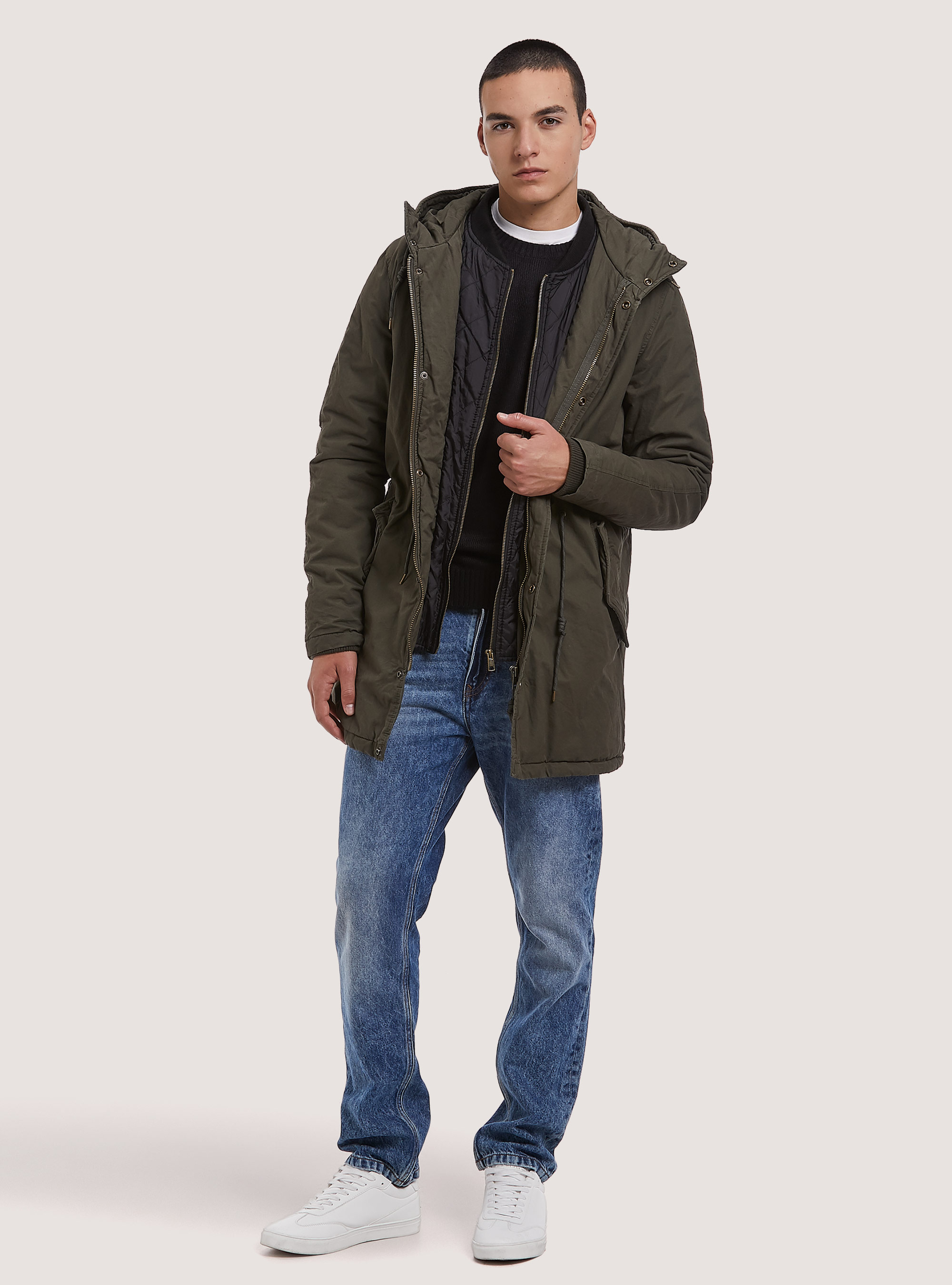 Parka with mock fur, KAKI