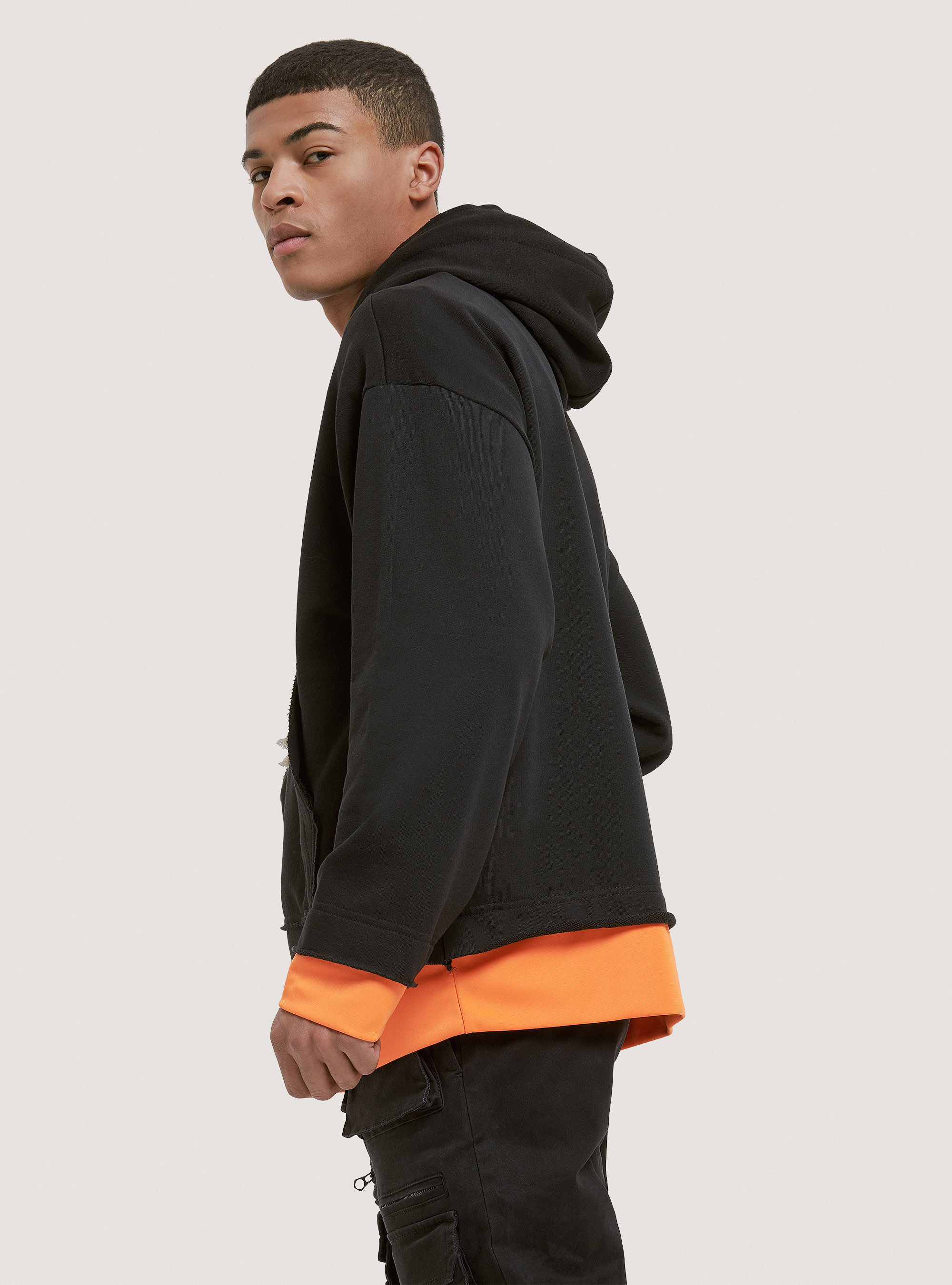 Hooded sweatshirt with contrasting details, BK1 BLACK