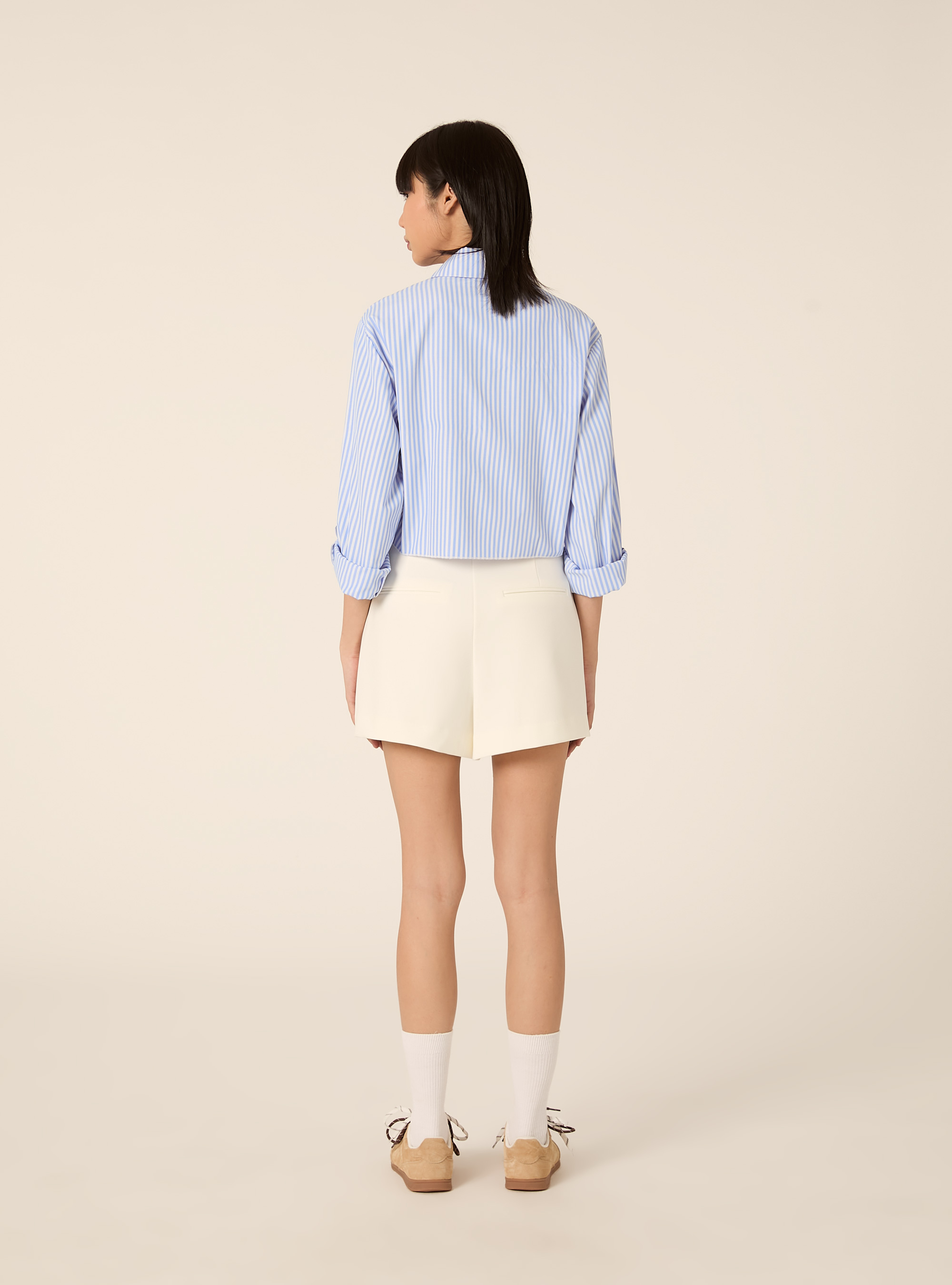 Camicia crop a righe con nodo, AZ3 AZURE LIGHT