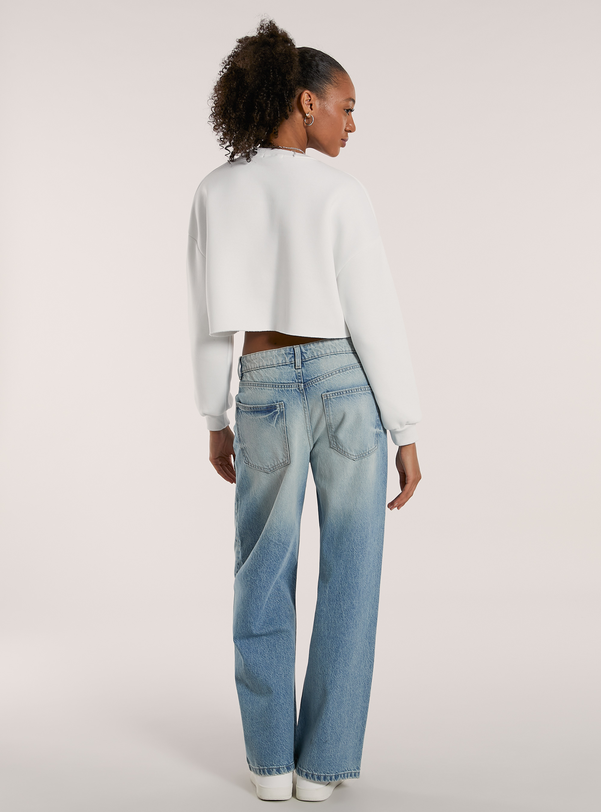 Felpa crop taglio vivo stampa, WH2 WHITE