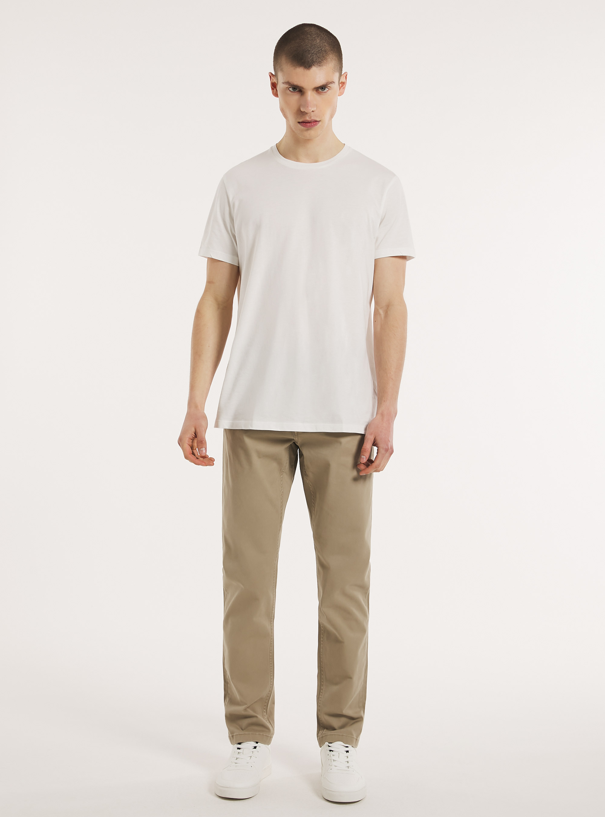 Skinny fit cotton trousers, BG1 BEIGE DARK
