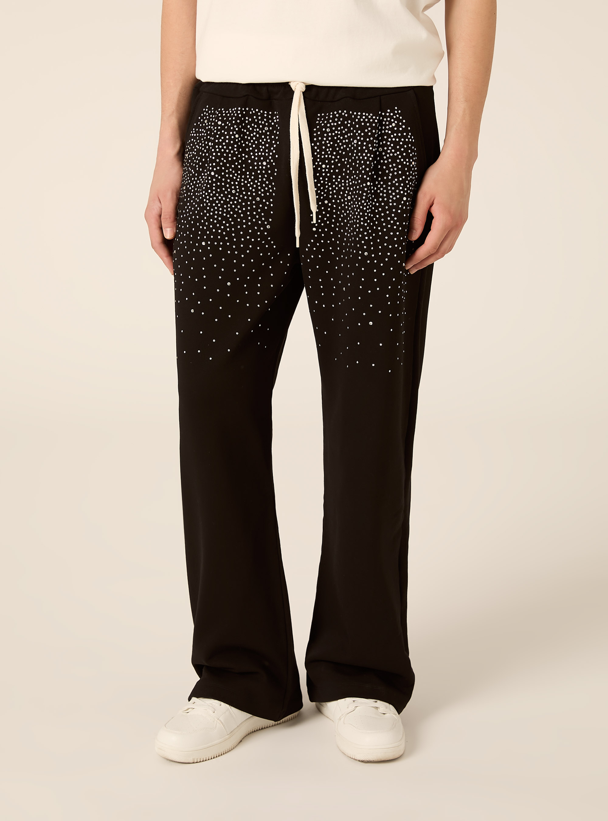 Jogger loose fit  in felpa con strass, BK1 BLACK