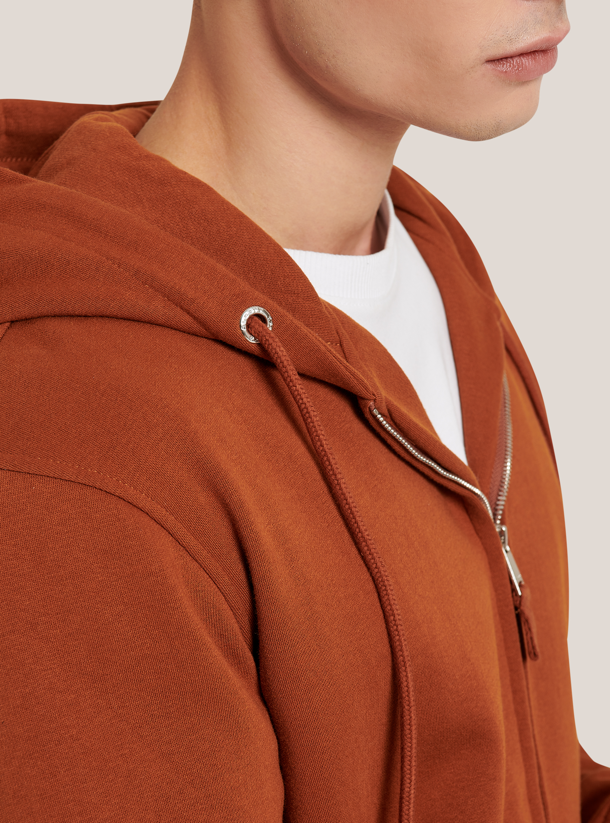 Felpa con zip e cappuccio in cotone, C5608 TOBACCO