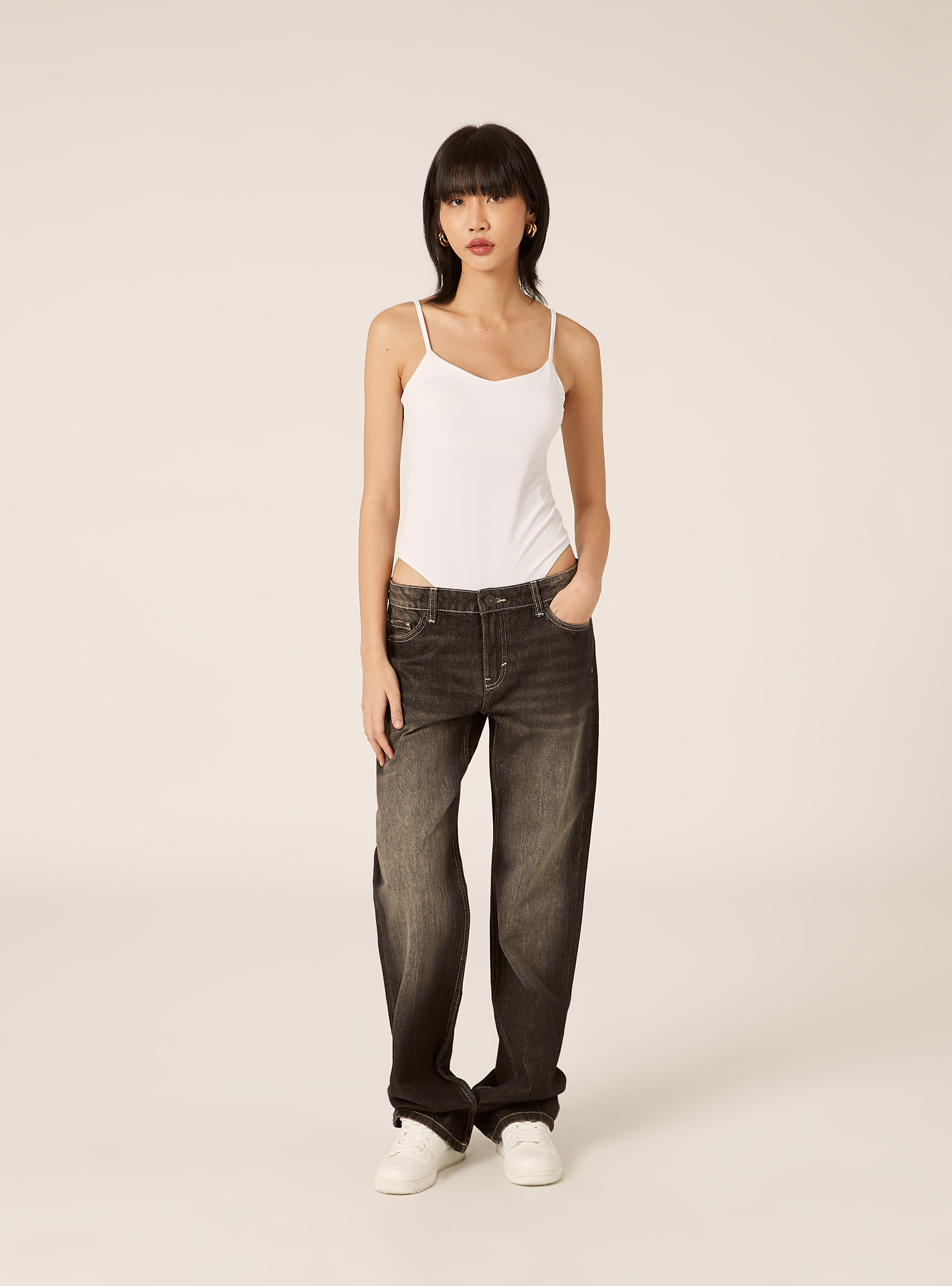 Jeans straight low waist, D000 BLACK