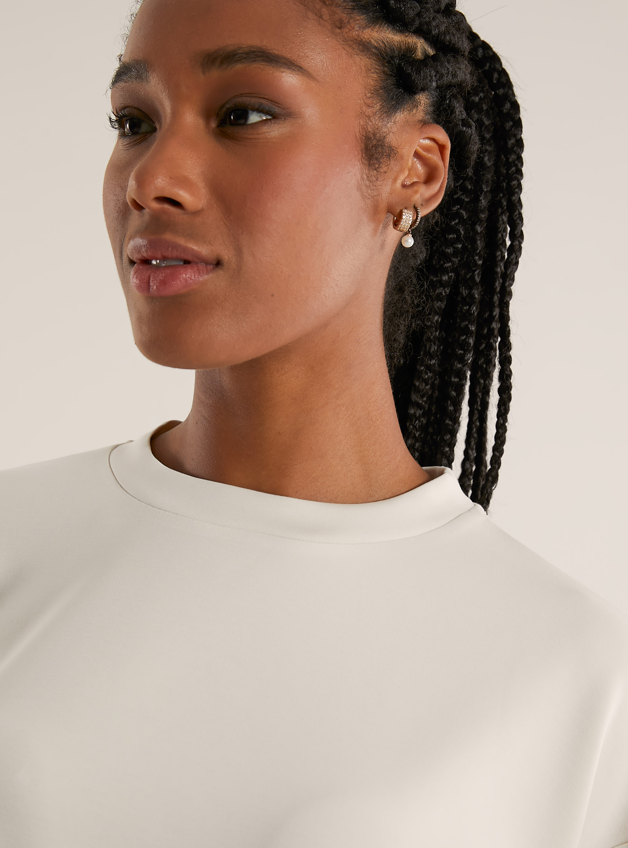 Cropped sweatshirt in soft scuba, BG3 BEIGE LIGHT