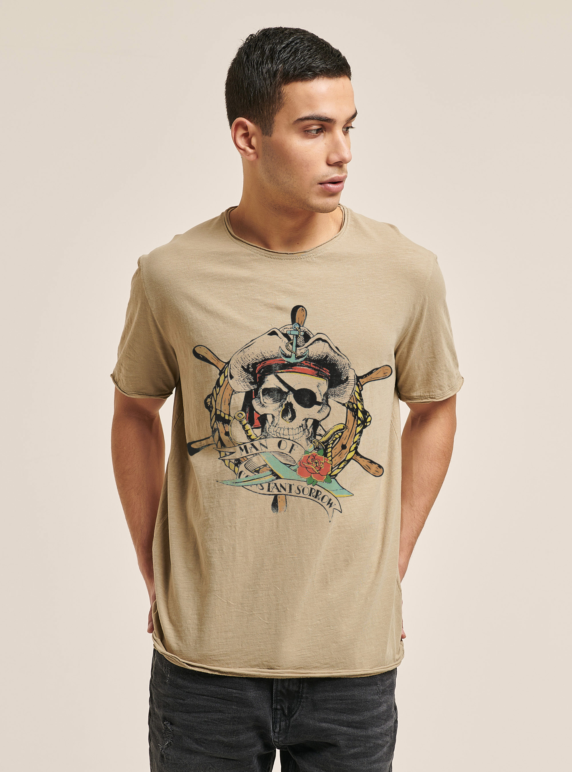 T-shirt with tattoo print, C1150 SAND