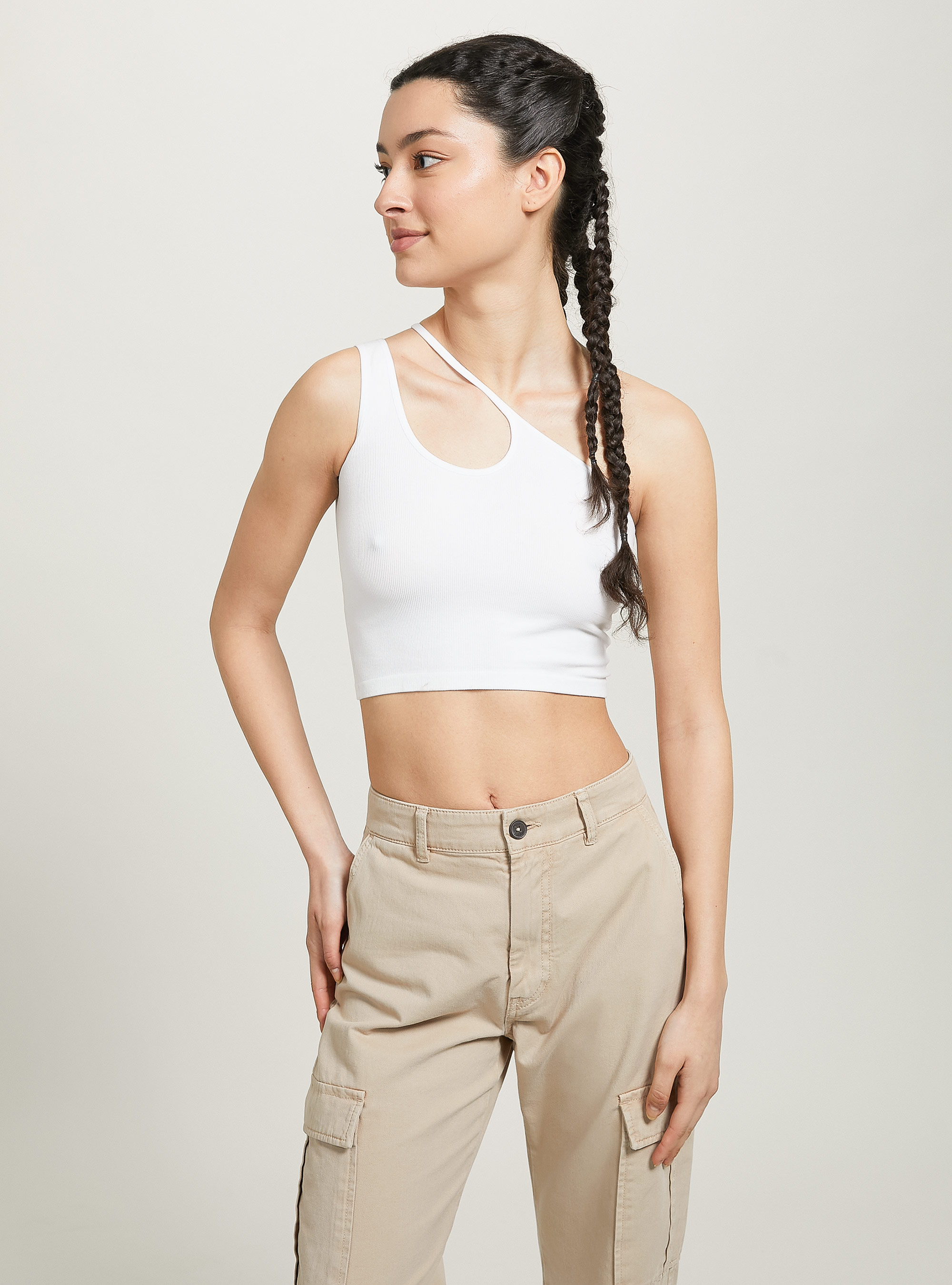 Asymmetrical cropped top, WH1 OFF WHITE