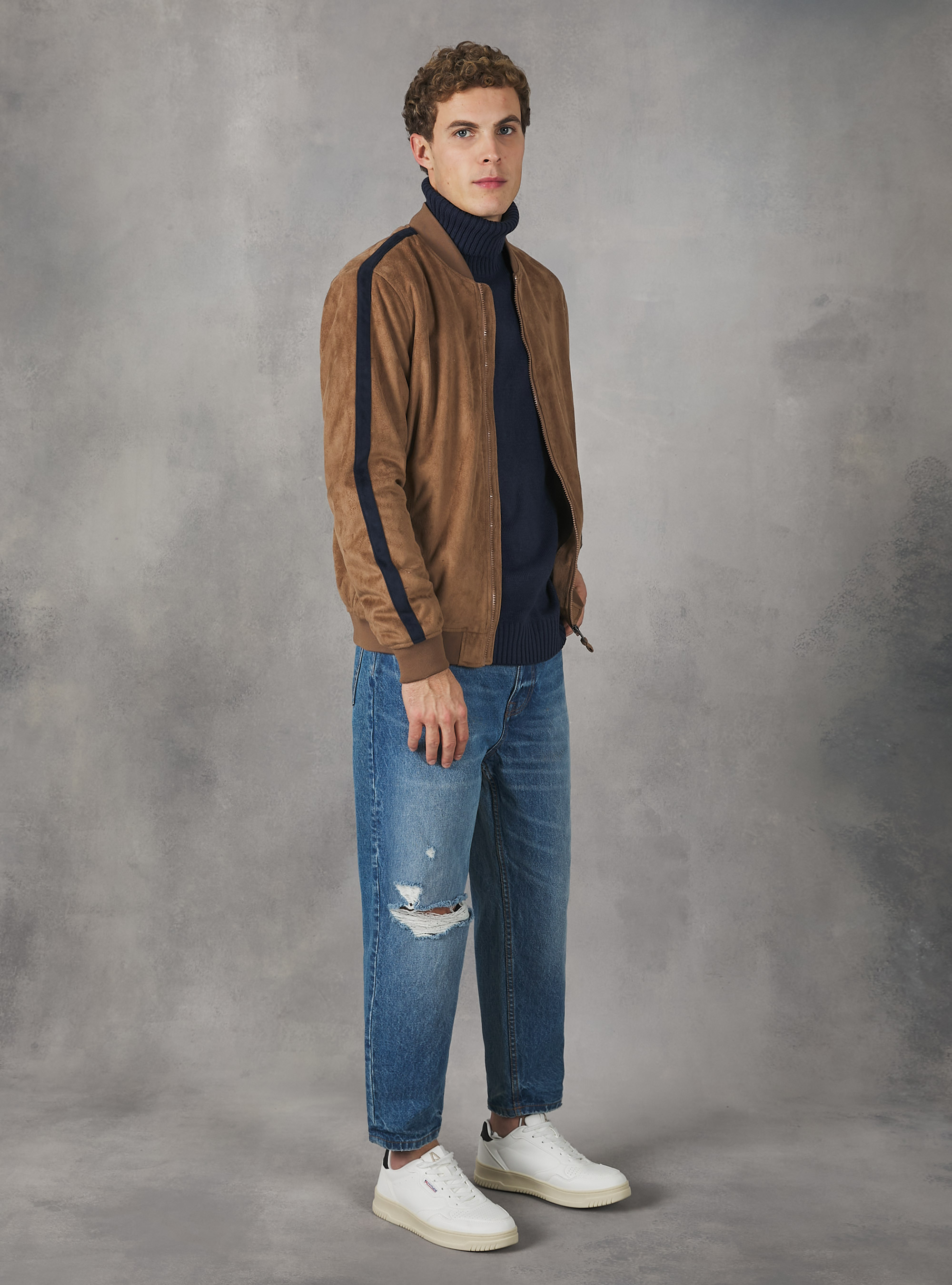 Jacket in faux suede, TOBACCO