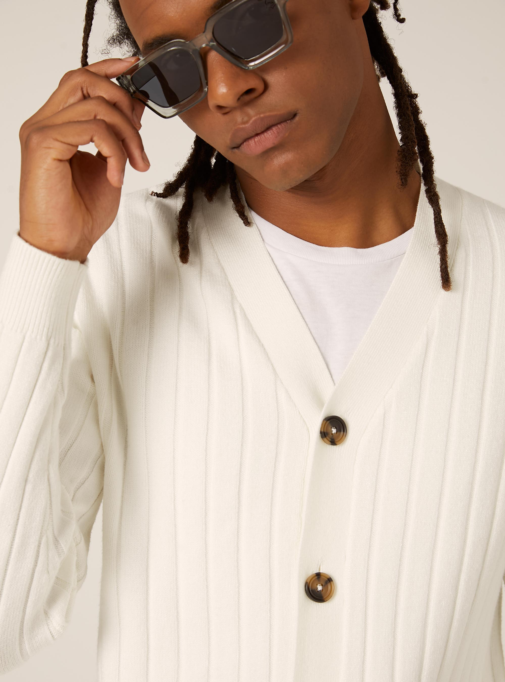 Cardigan  in rib, WH2 WHITE