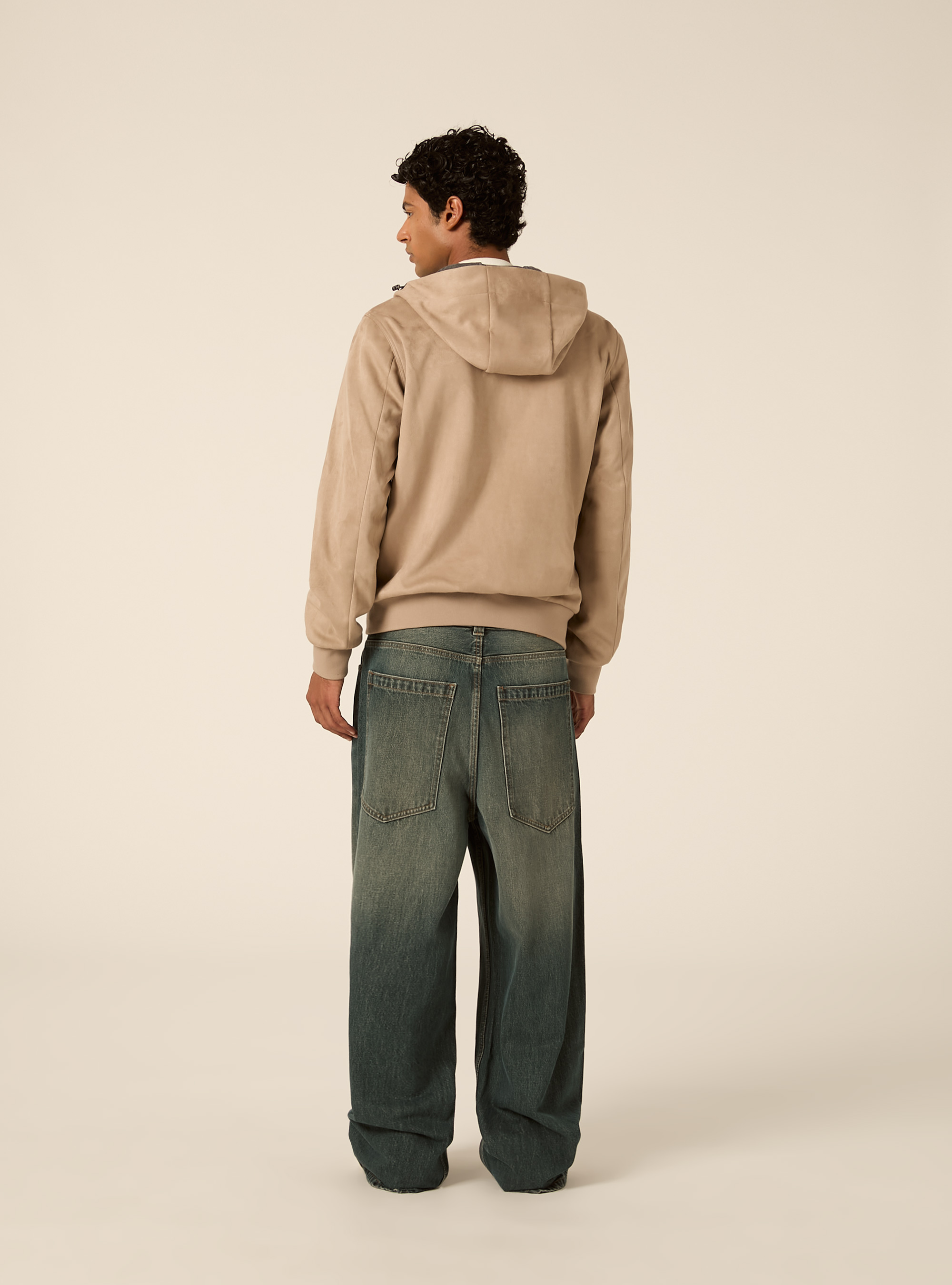 Giubbotto corto con cappuccio in suede, SA2 SAND MEDIUM