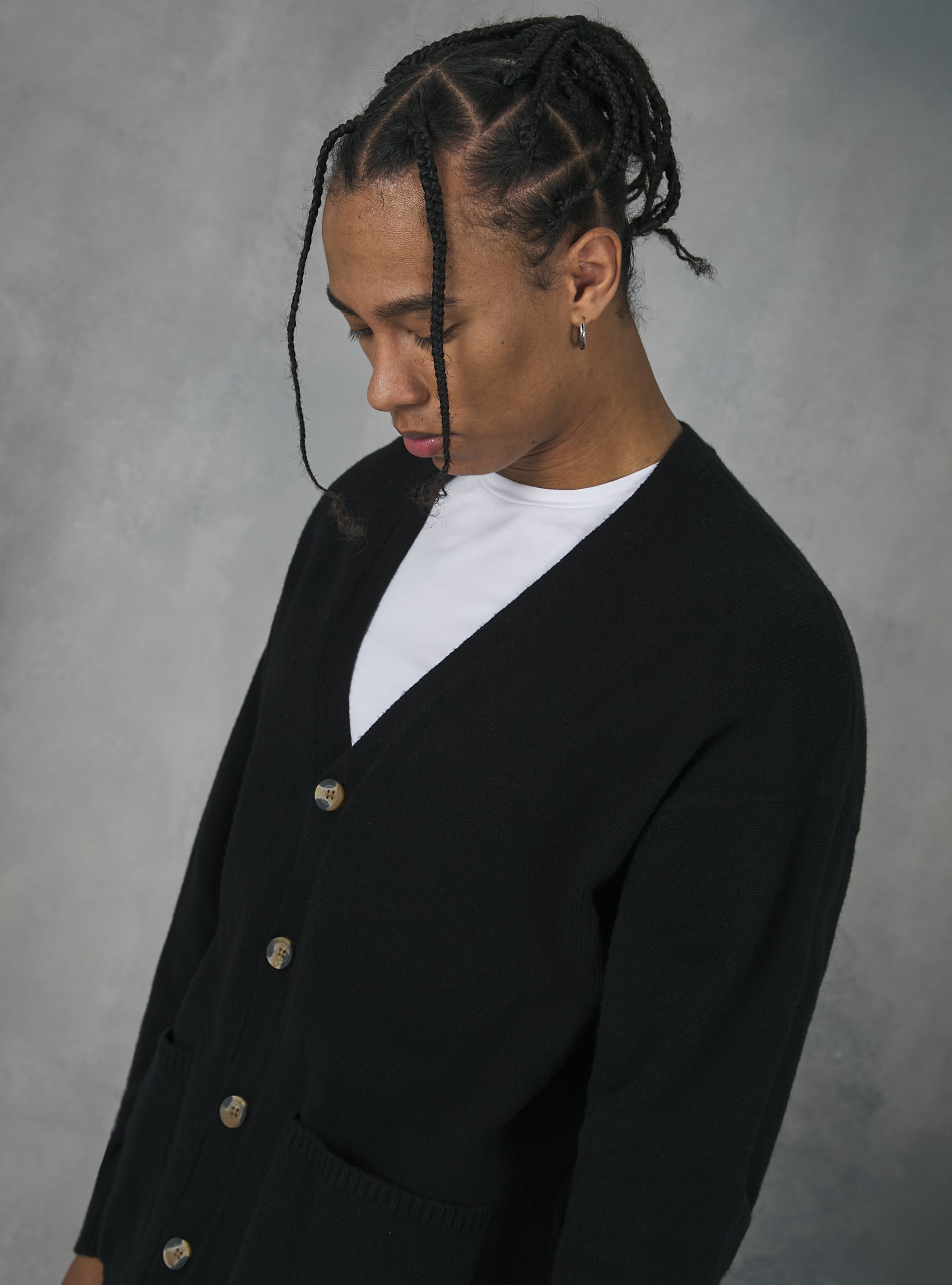 Cardigan pullover with buttons, BK1 BLACK