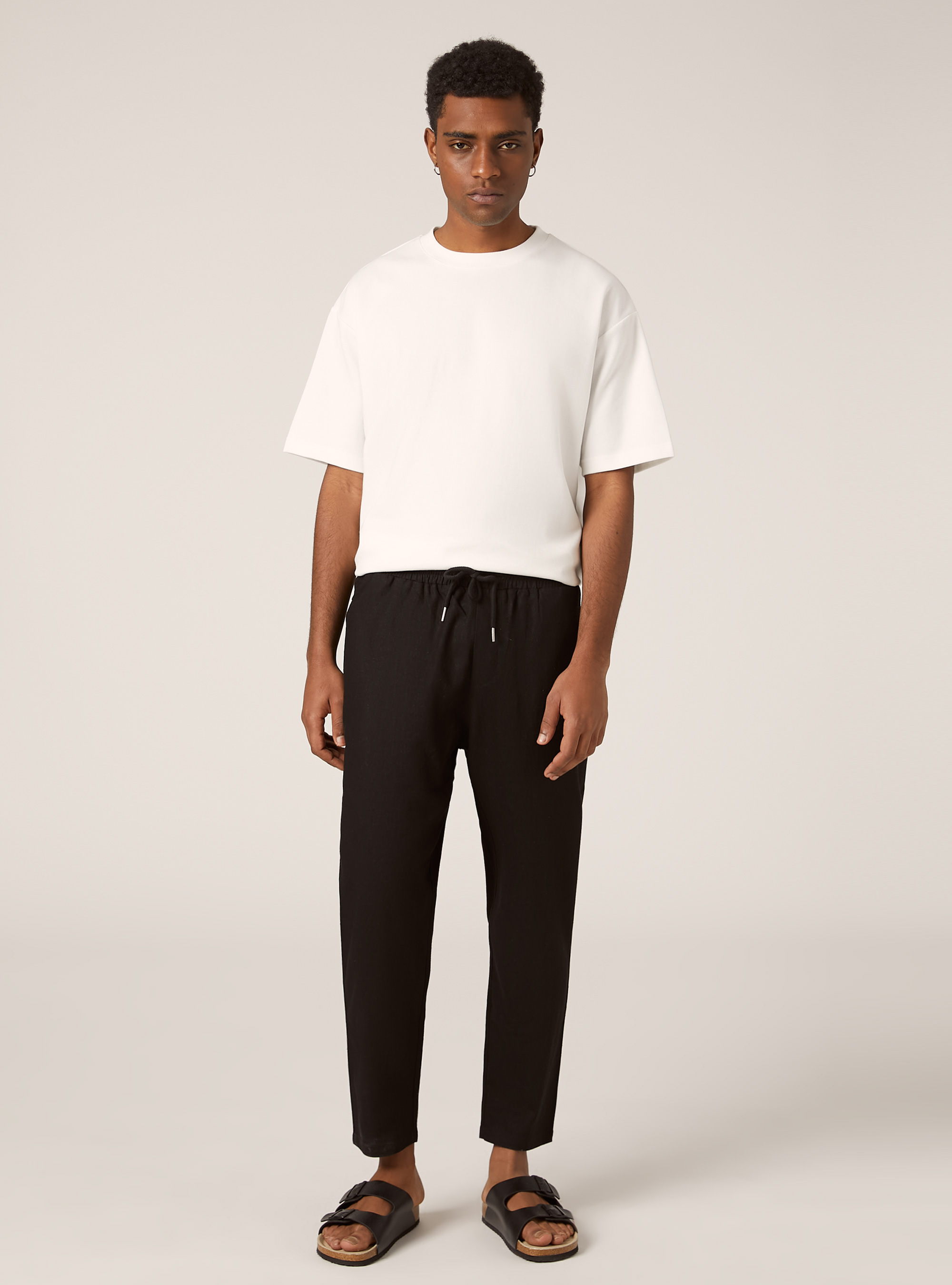 Pantaloni jogger in misto lino, NERO