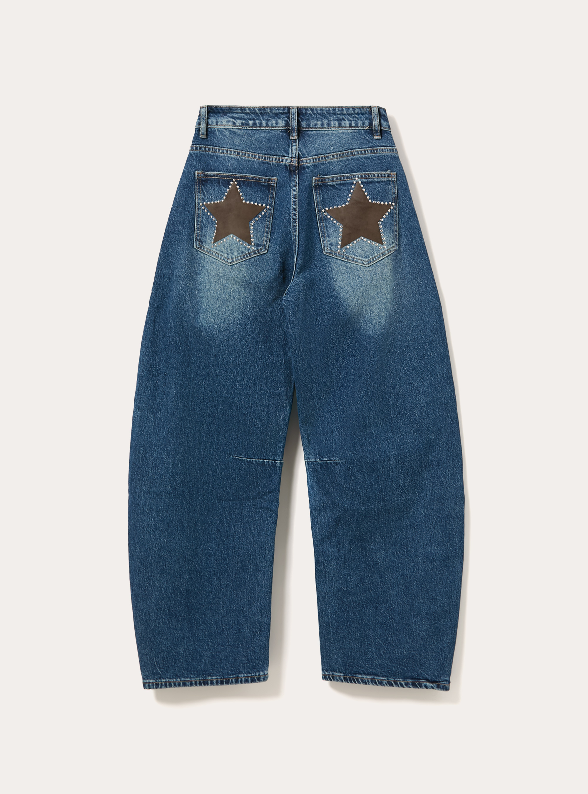 Jean coupe barrel avec patch etoile au dos, D002 MEDIUM DARK BLUE