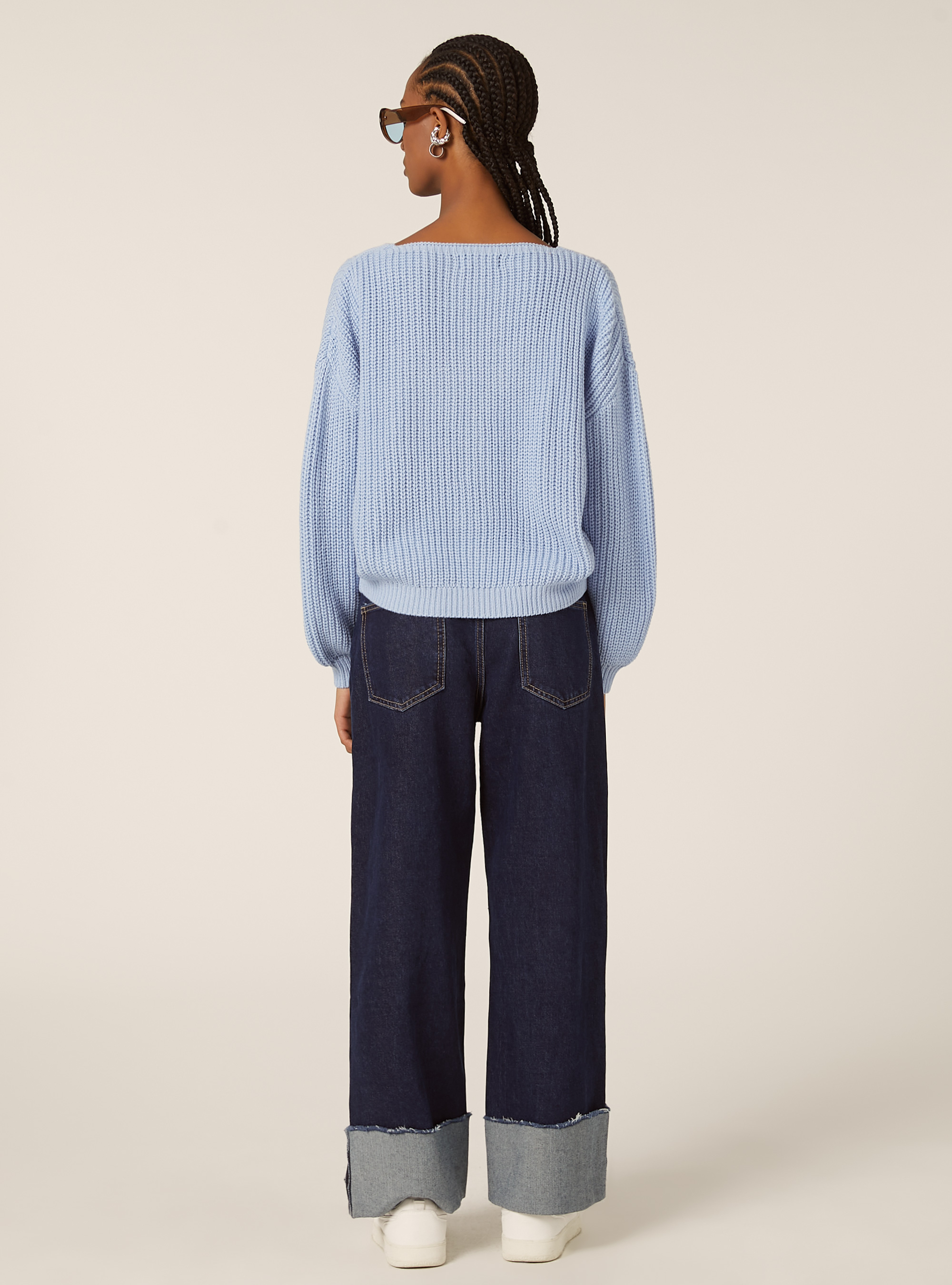 Knitted cardigan with V-neck, MAZ2 AZURE MEL MEDIUM