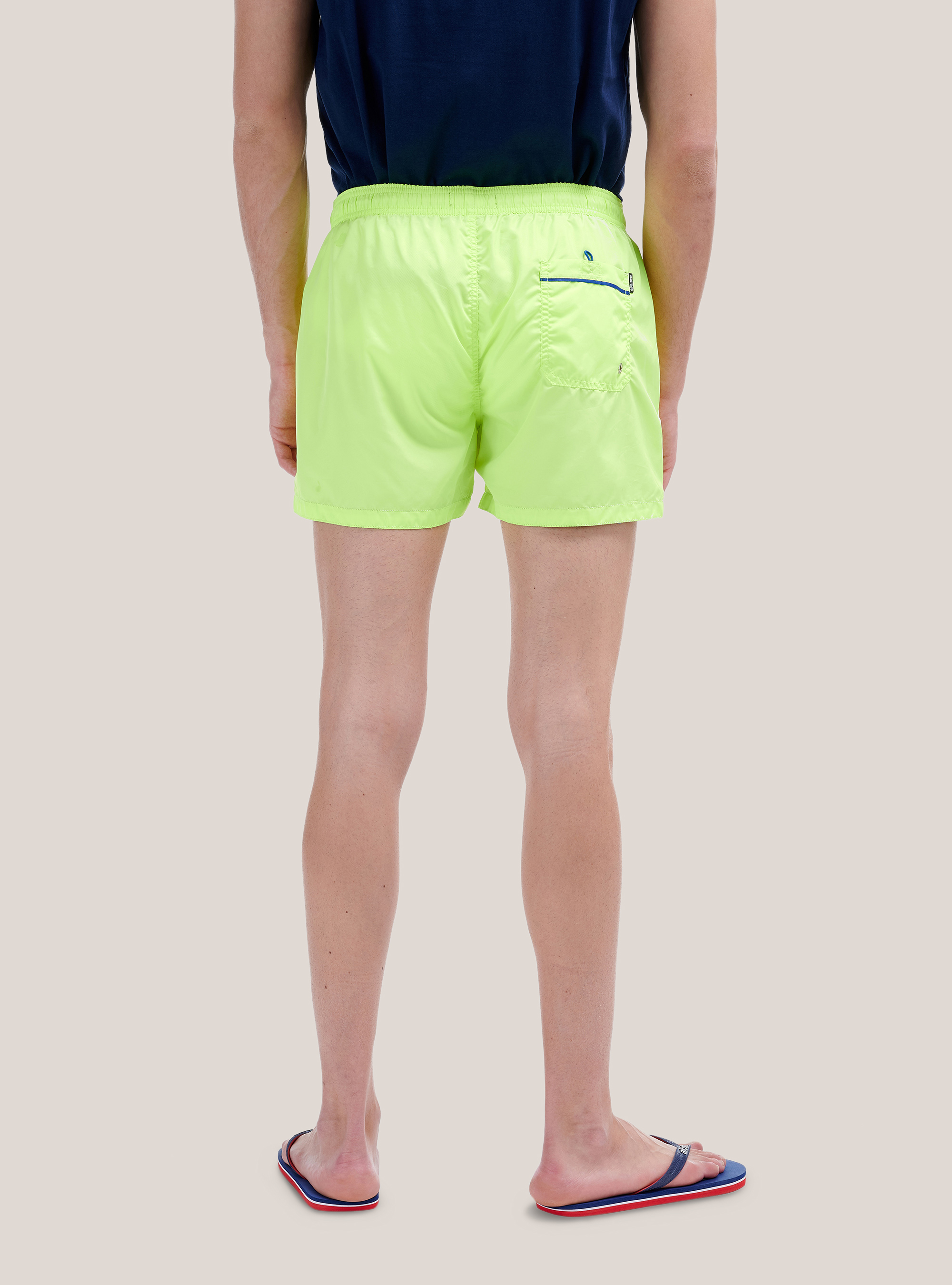 Costume tinta unita con ricamo e tasca sul retro, GIALLO