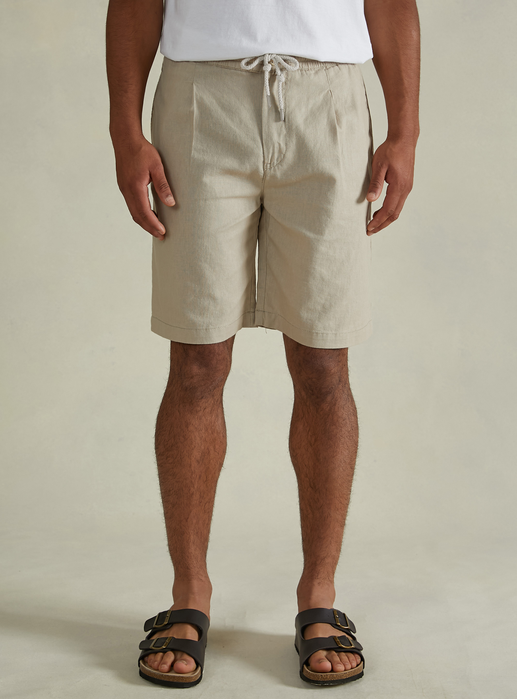 Bermudashorts aus Leinen mit Kordelzug, BG3 BEIGE LIGHT