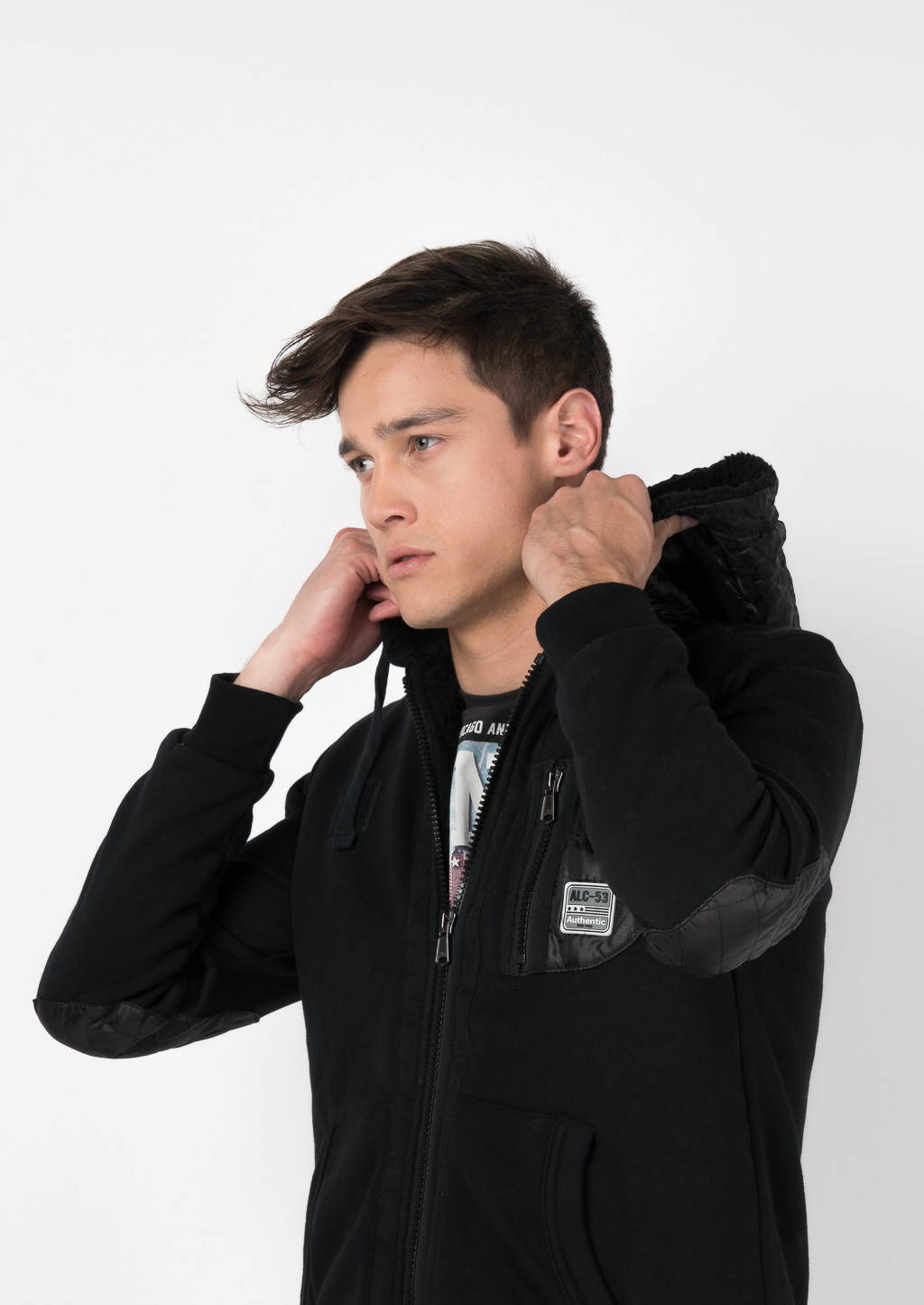 Felpa con zip e cappuccio, NEGRO