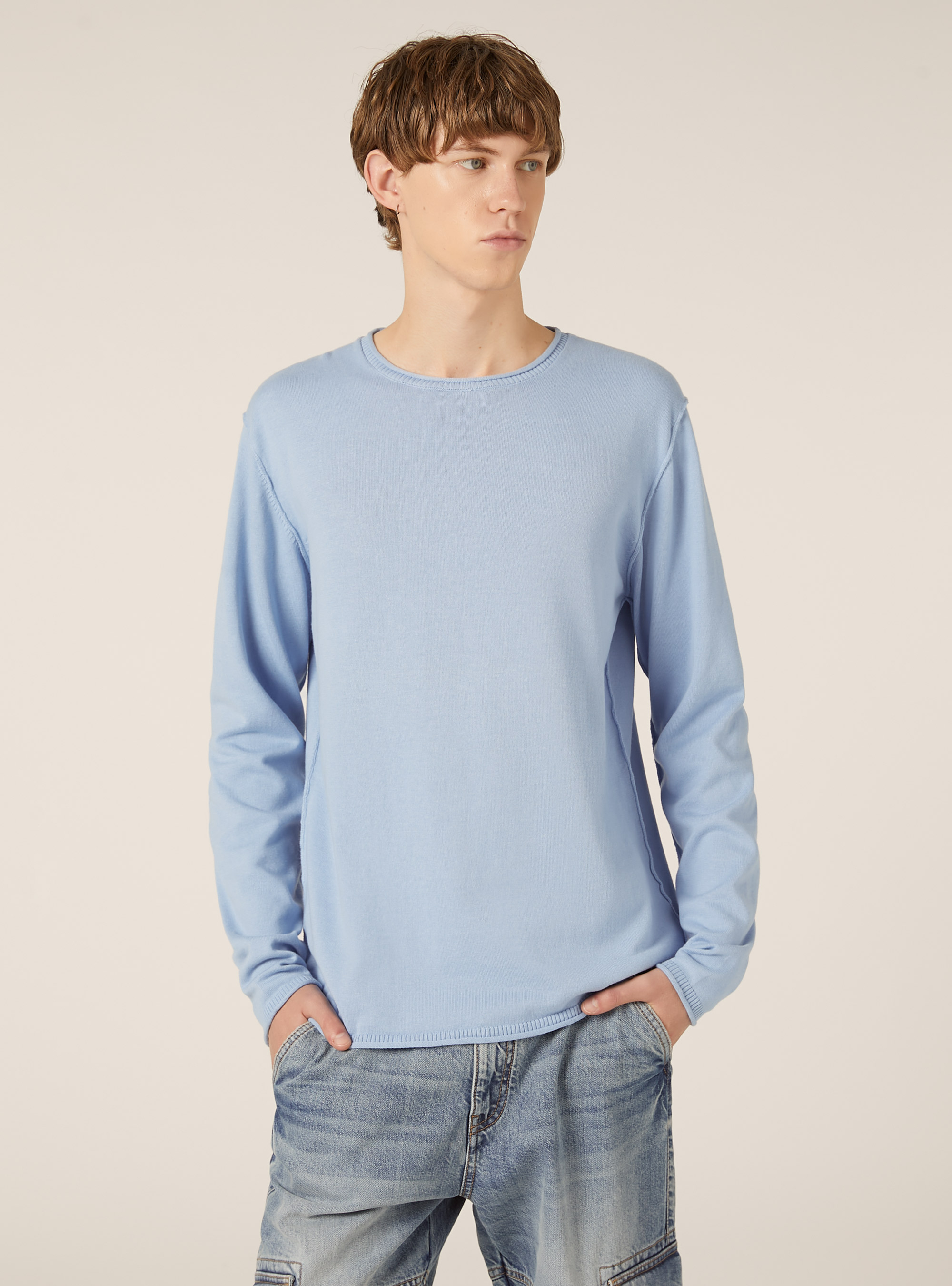 Raw cut pullover with roll neck, AZ2 AZZURRE MEDIUM
