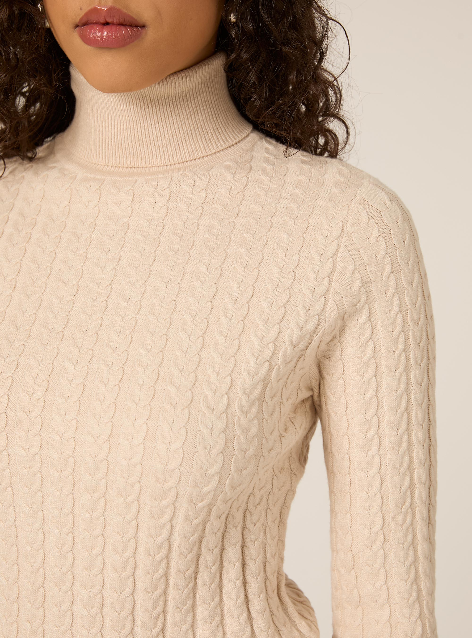 Maglia collo alto a trecce, MCR2 CREAM MEL MED