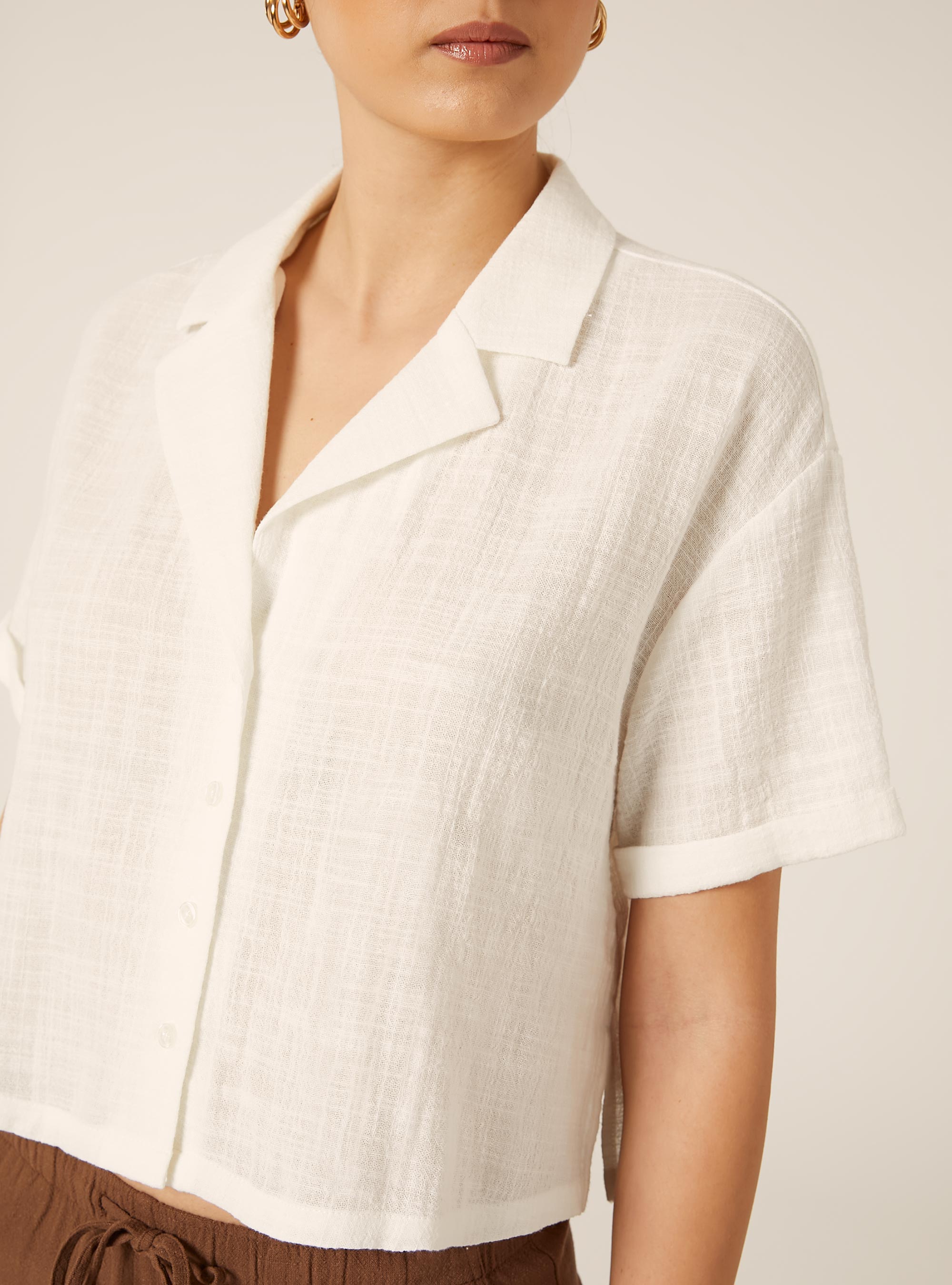 Camicia maniche corte crop, WH2 WHITE