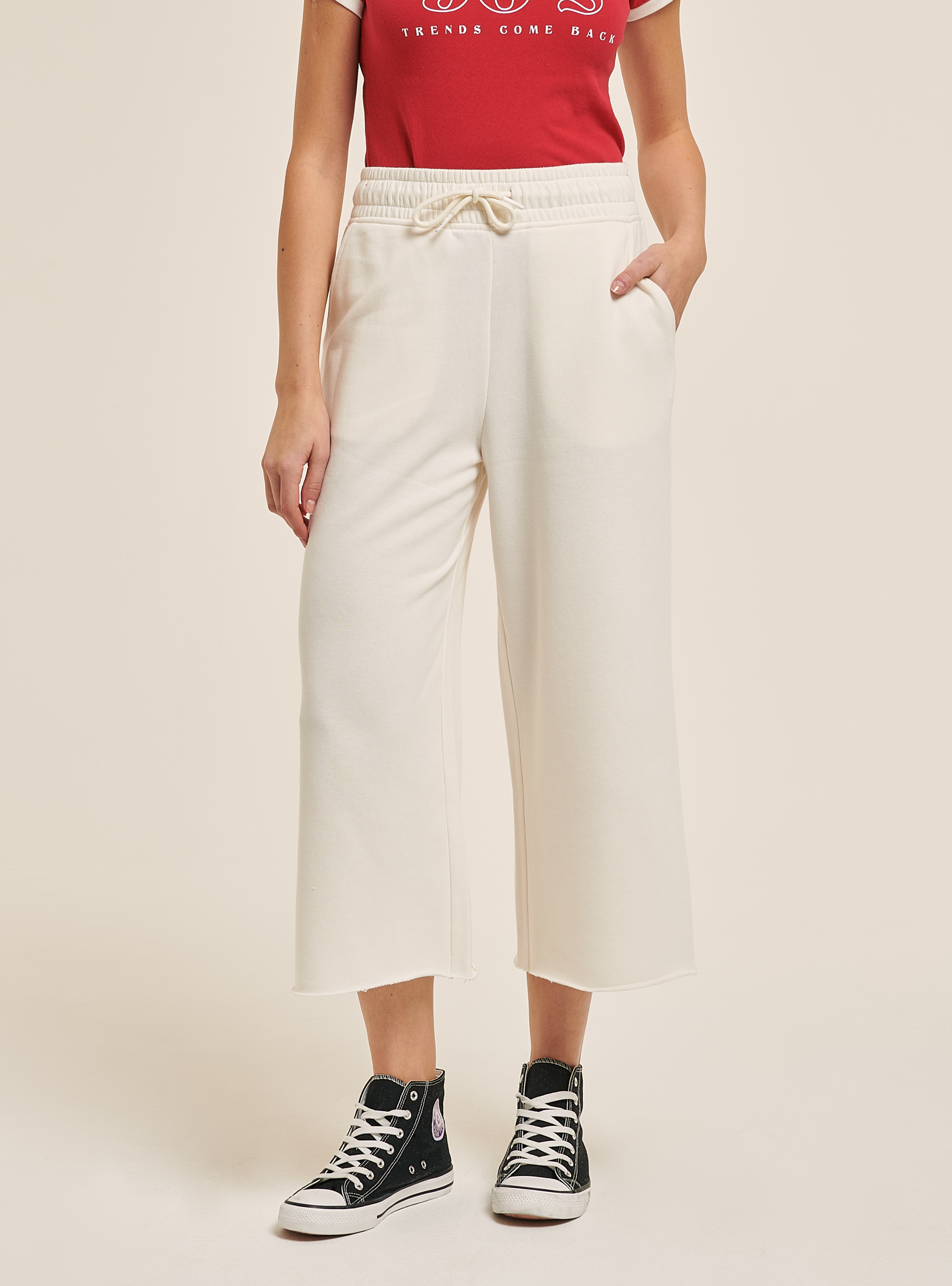 Gekürzte Sweatshirt-Leggings mit elastischem Bund, C0004 OFF WHITE