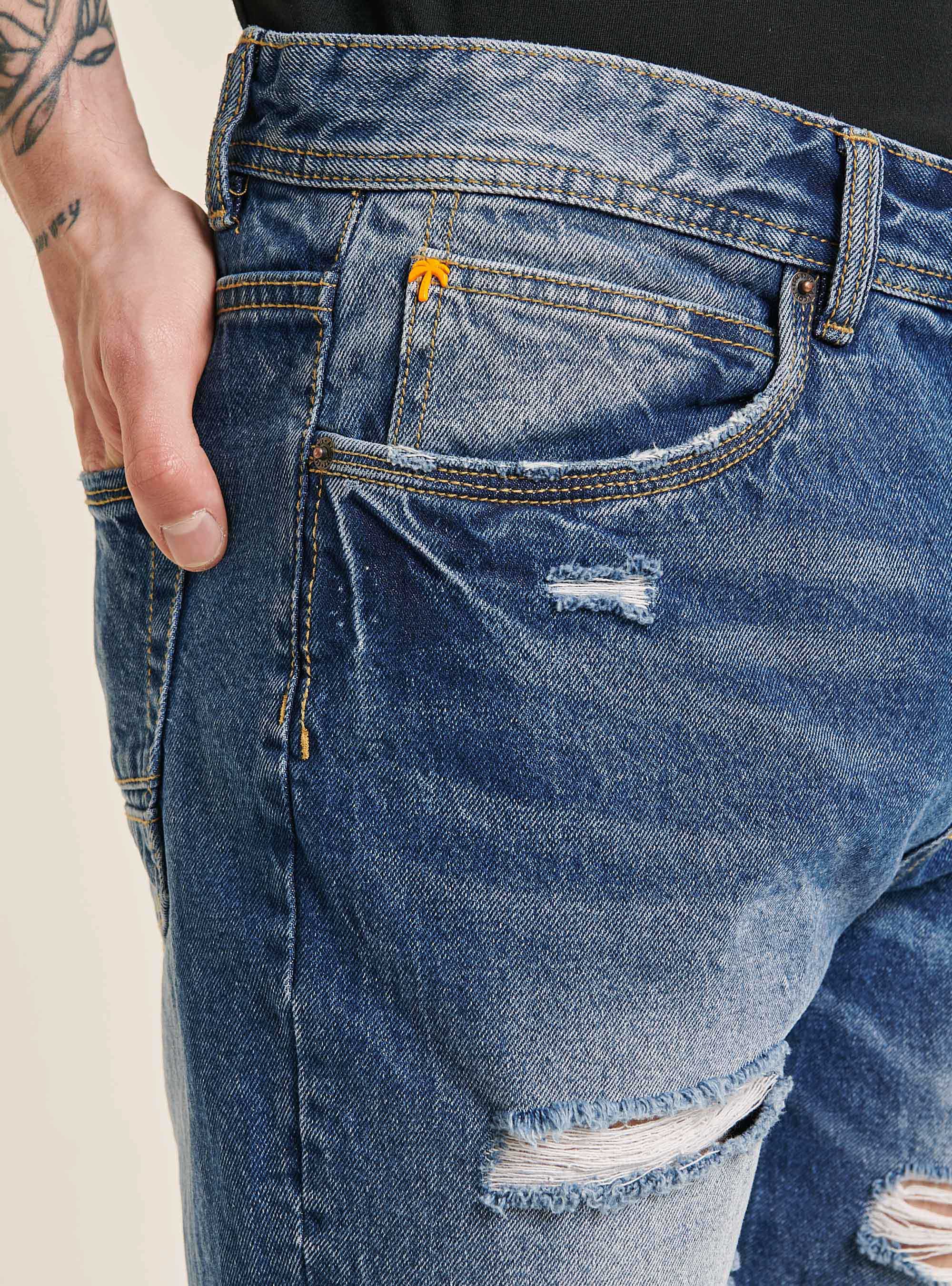 Denim bermuda shorts with rips, BLUE NAVY