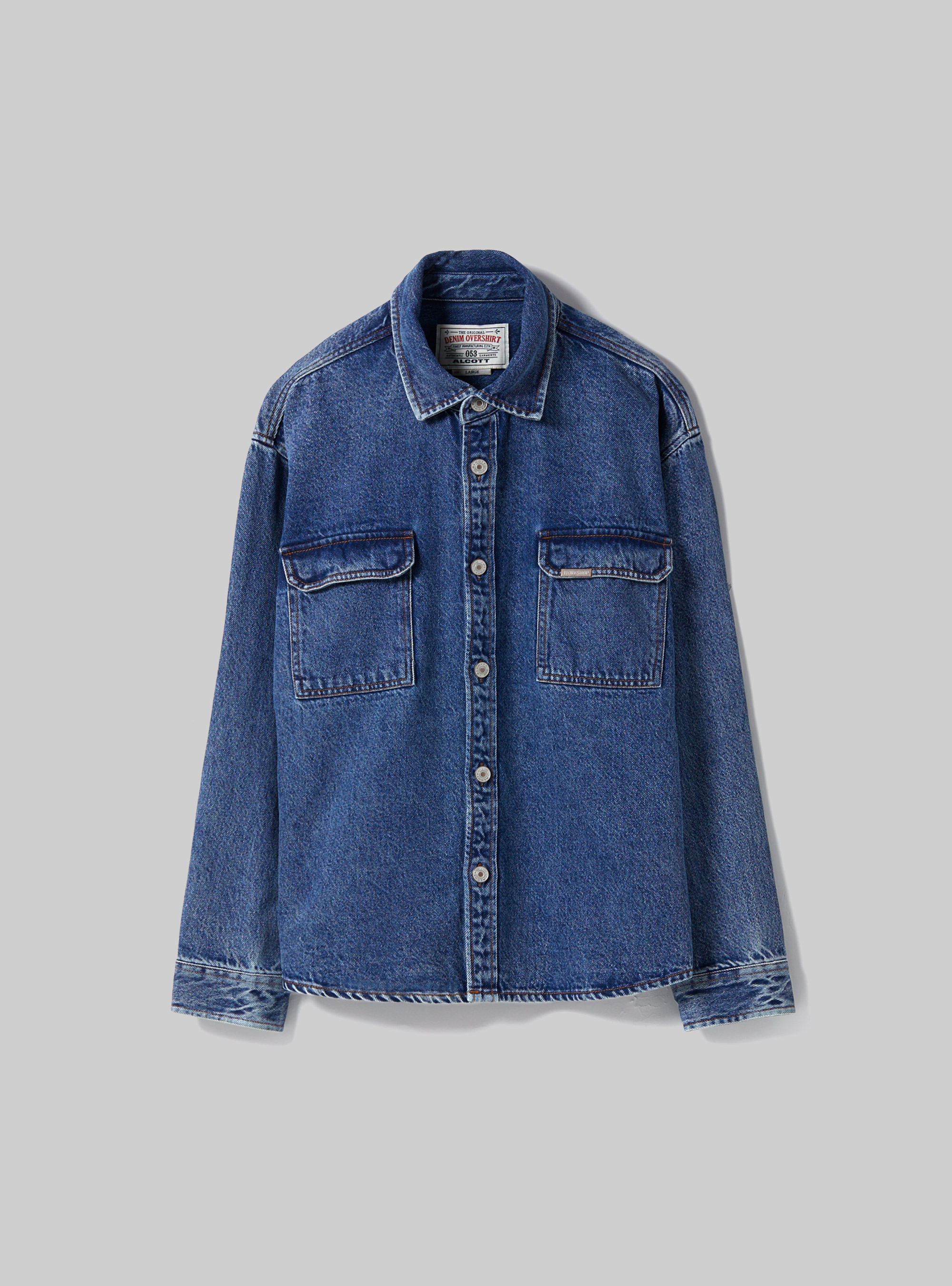 Camicia in denim oversize con tasconi, D002 MEDIUM DARK BLUE