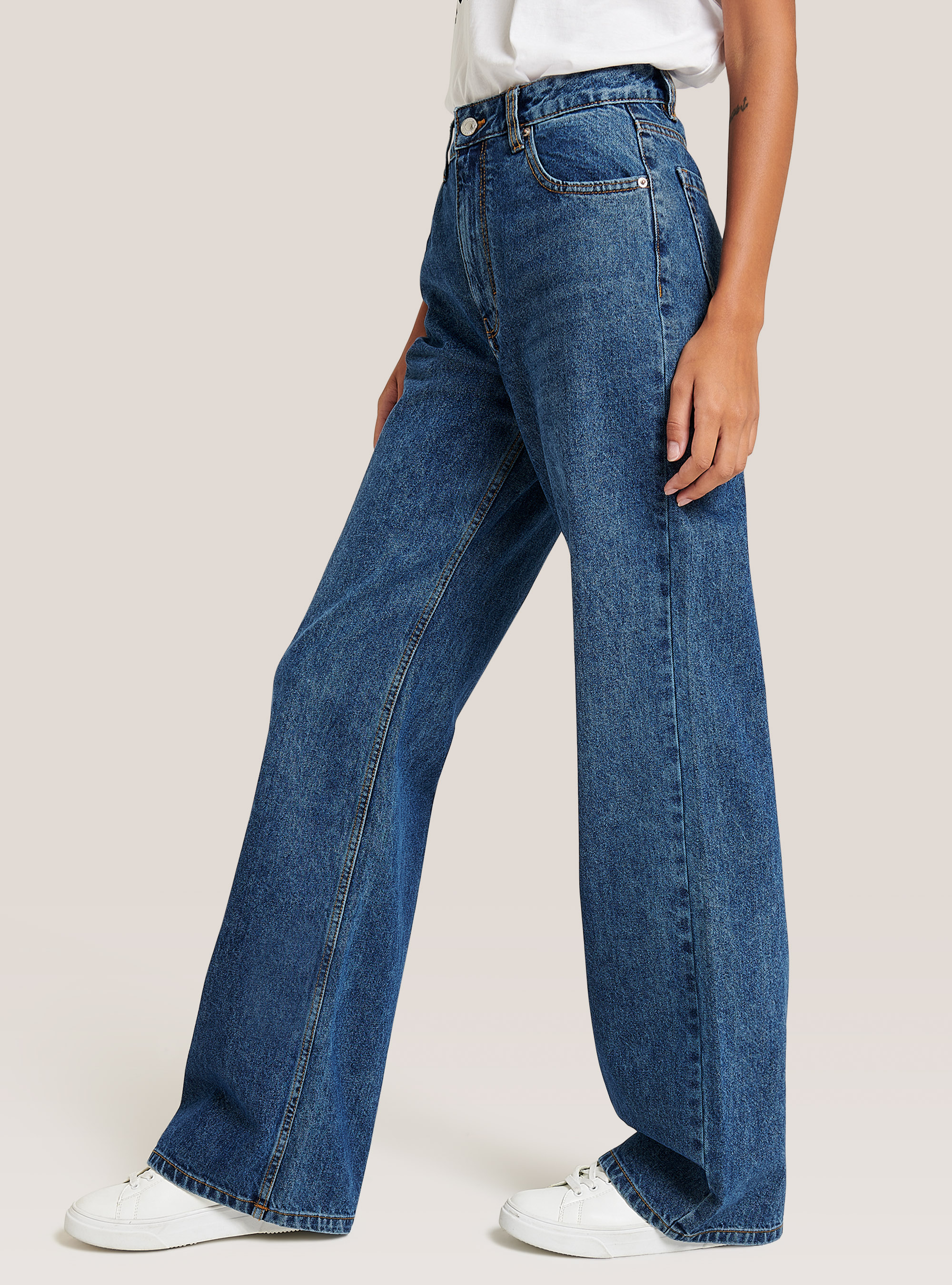 Vaqueros de cintura alta y pierna ancha, AZUL