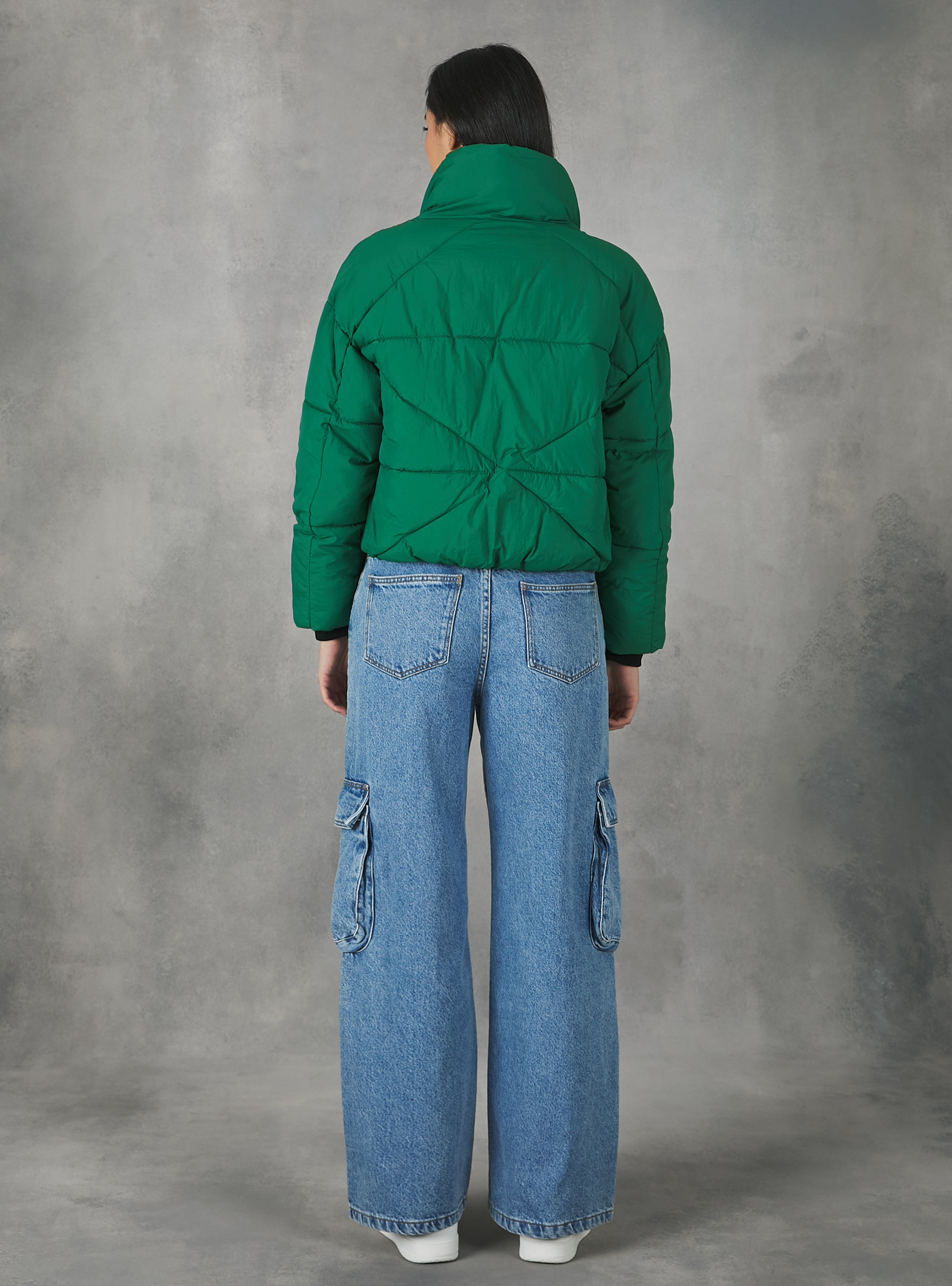 Cropped bomber jacket with recycled padding, GN1 GREEN DARK