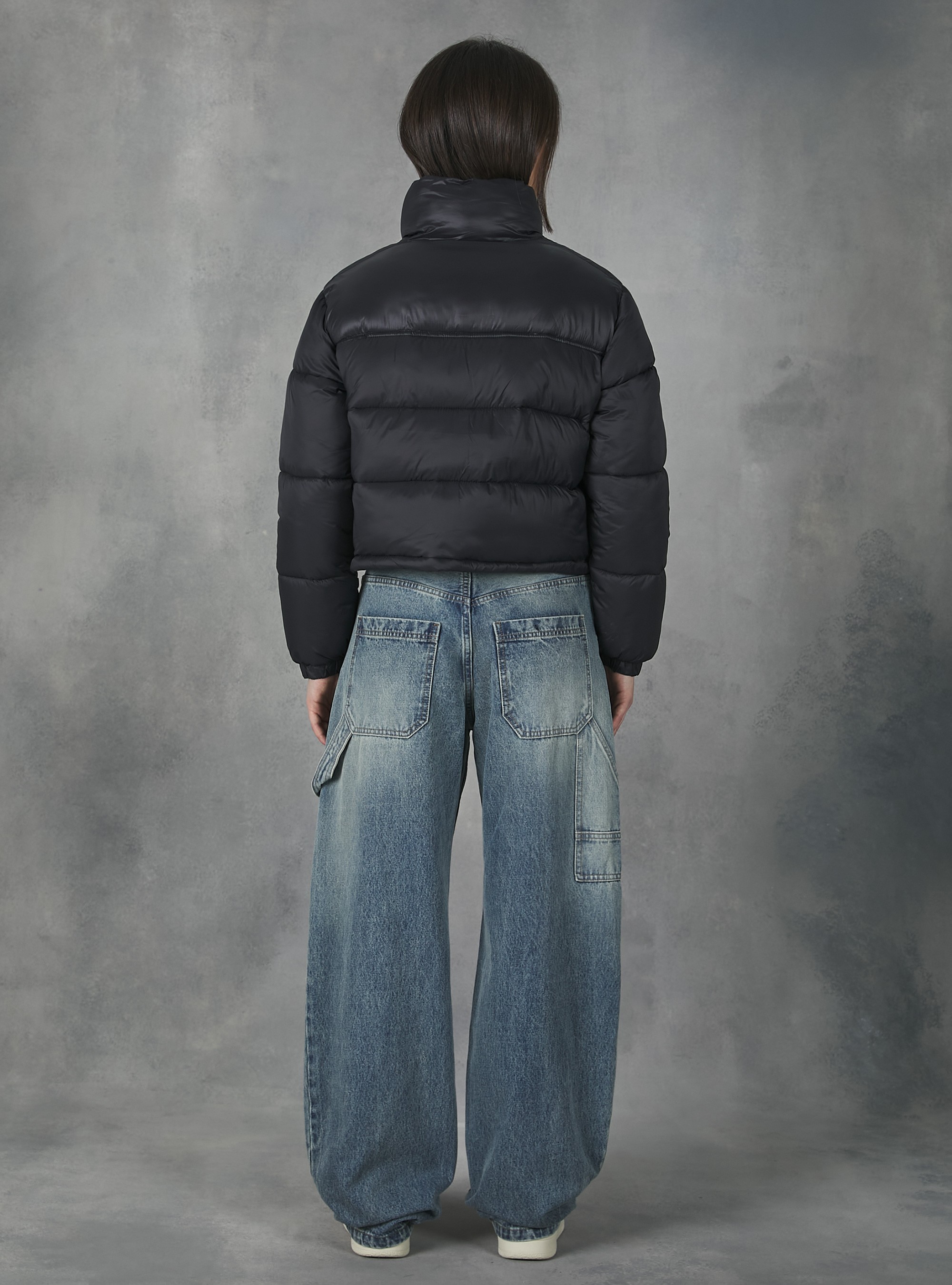 Cropped jacket with recycled padding, BK1 BLACK