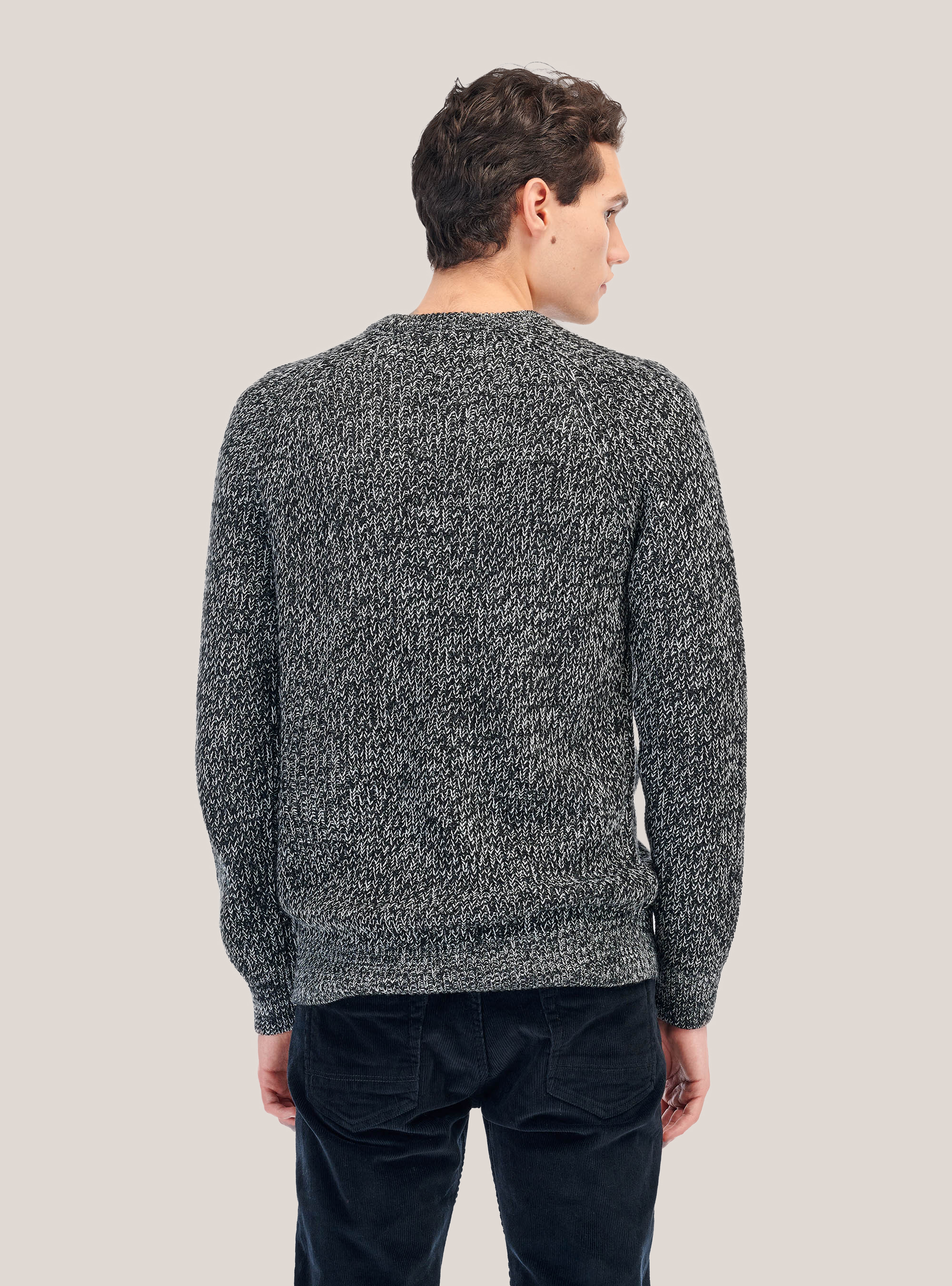English rib round neck pullover in wool blend, CREAM/BLACK