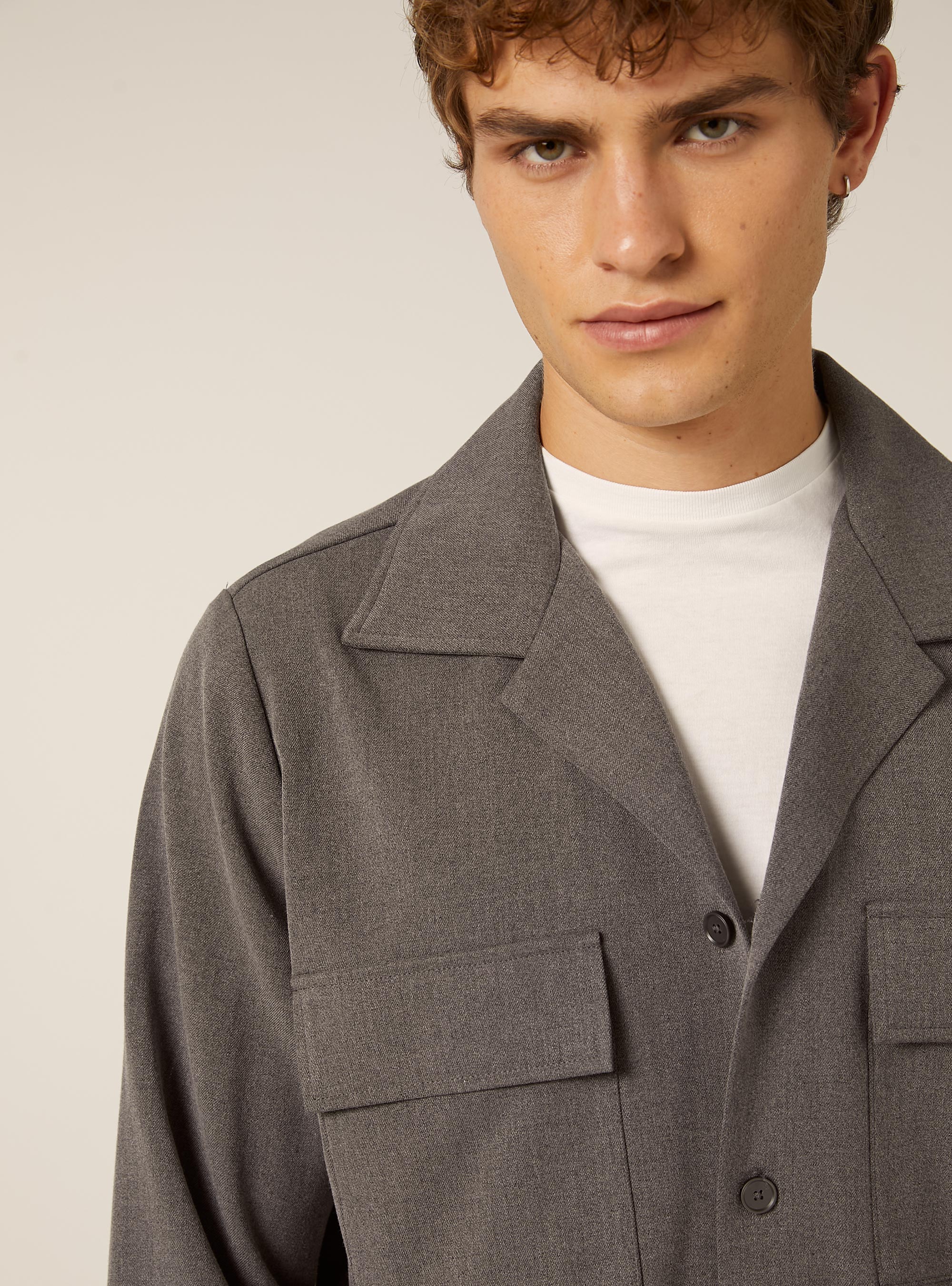 Twillhemd mit großen Taschen, MGY1 GREY MEL DARK