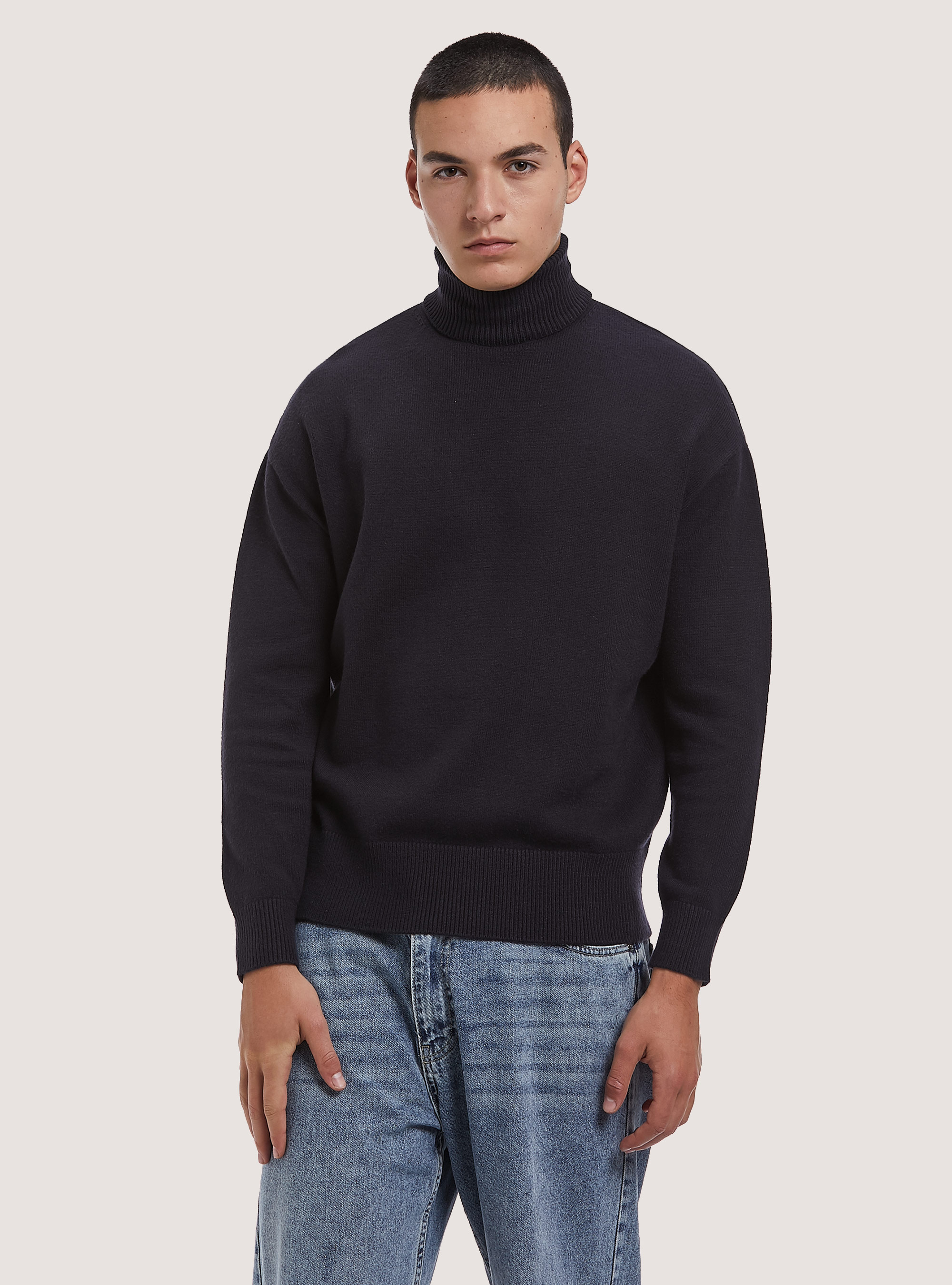 Pullover morbido collo alto boxy fit elasticizzato, NA1 NAVY DARK