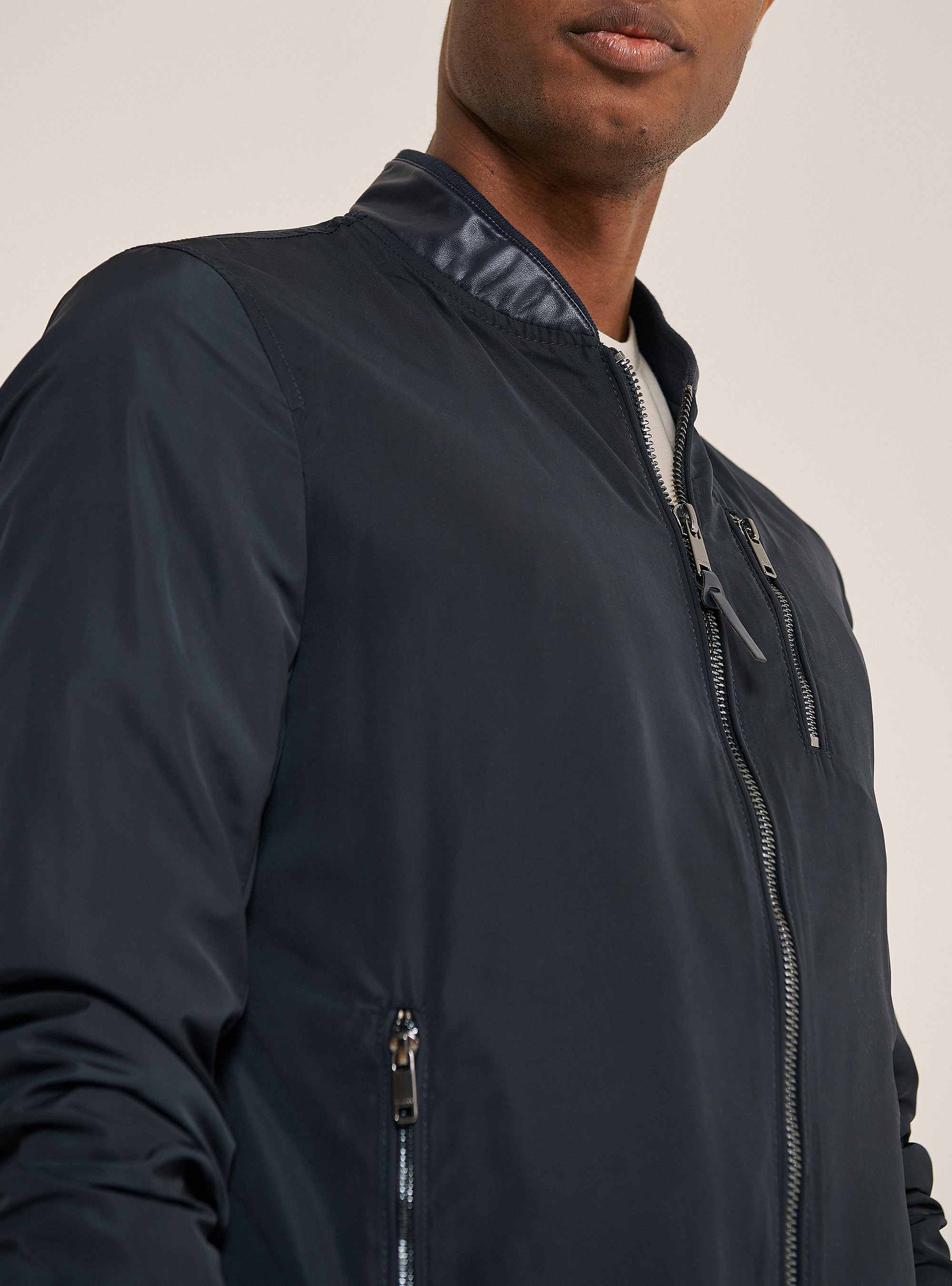 Veste couleur unie avec éclair, C2222 NAVY