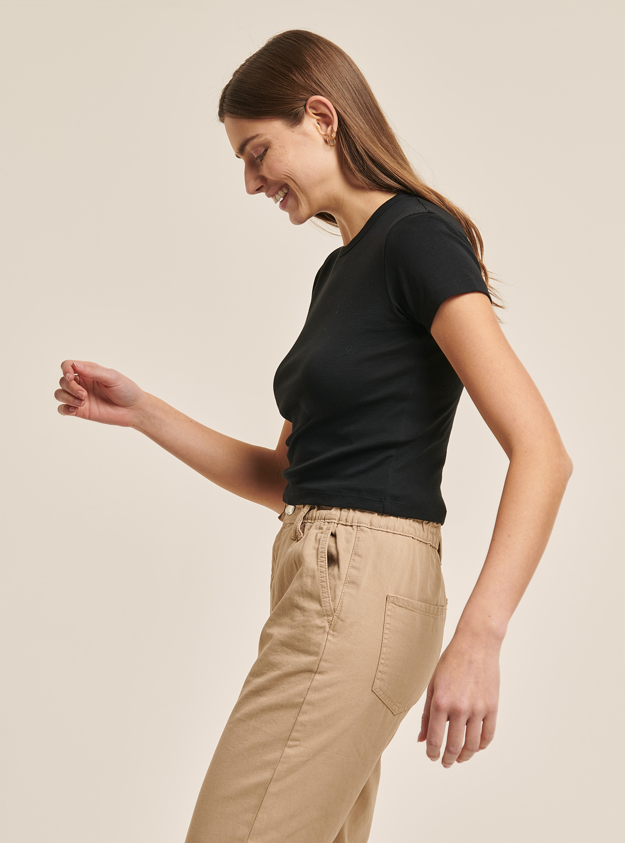 Ribbed crop T-shirt, BLACK